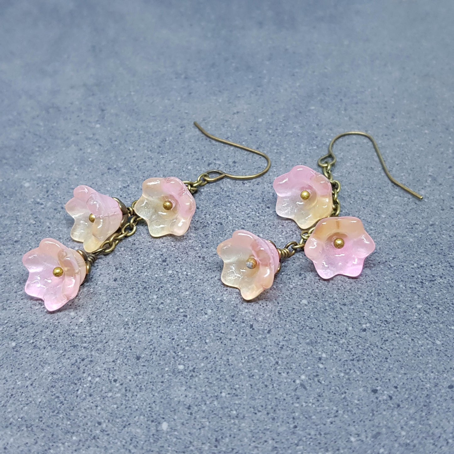 Flower Earrings, Hypoallergenic Ear Wires, Glass Jewelry, Pale Pink/Peach Earrings, Boho Jewelry, Simple Vintage Earrings