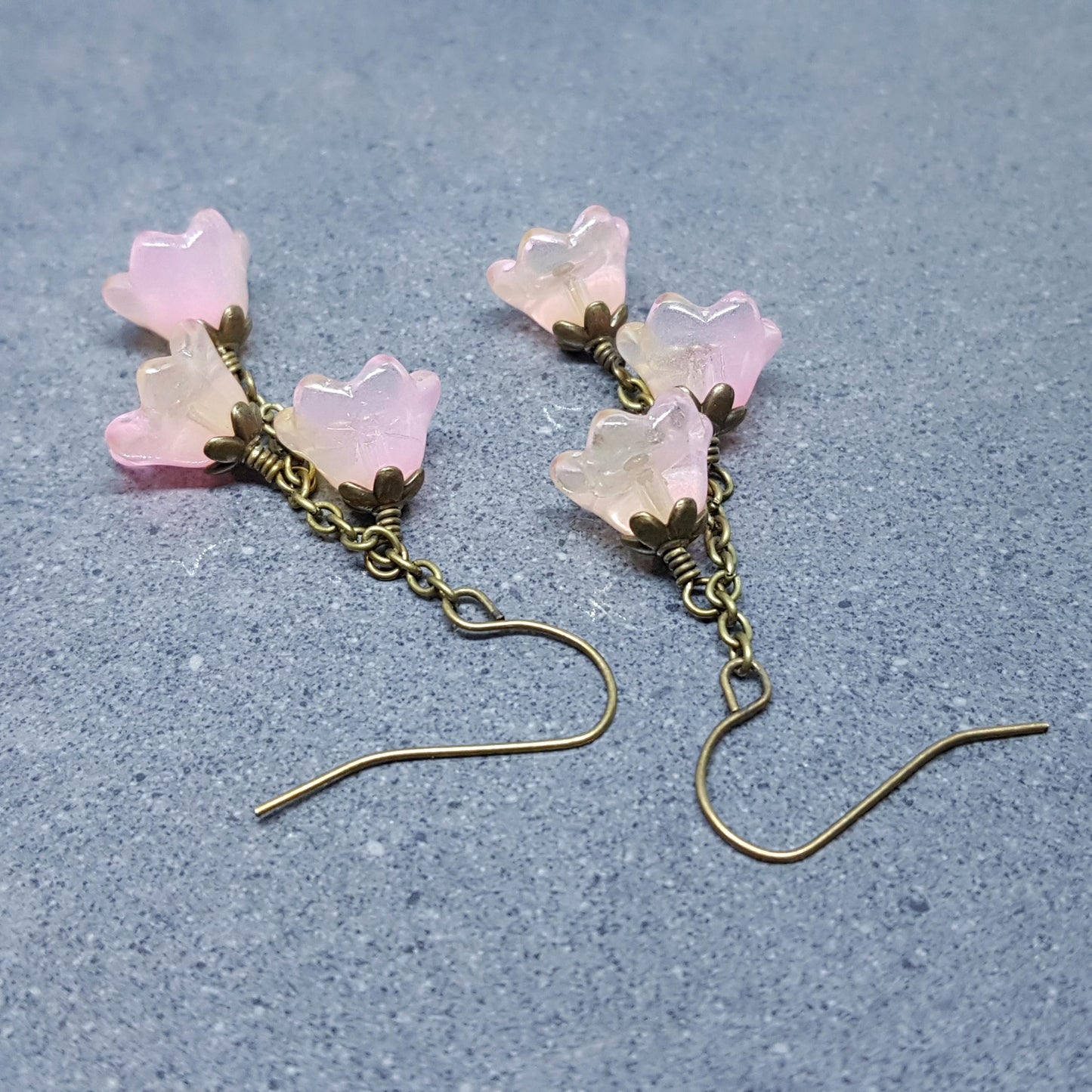 Flower Earrings, Hypoallergenic Ear Wires, Glass Jewelry, Pale Pink/Peach Earrings, Boho Jewelry, Simple Vintage Earrings