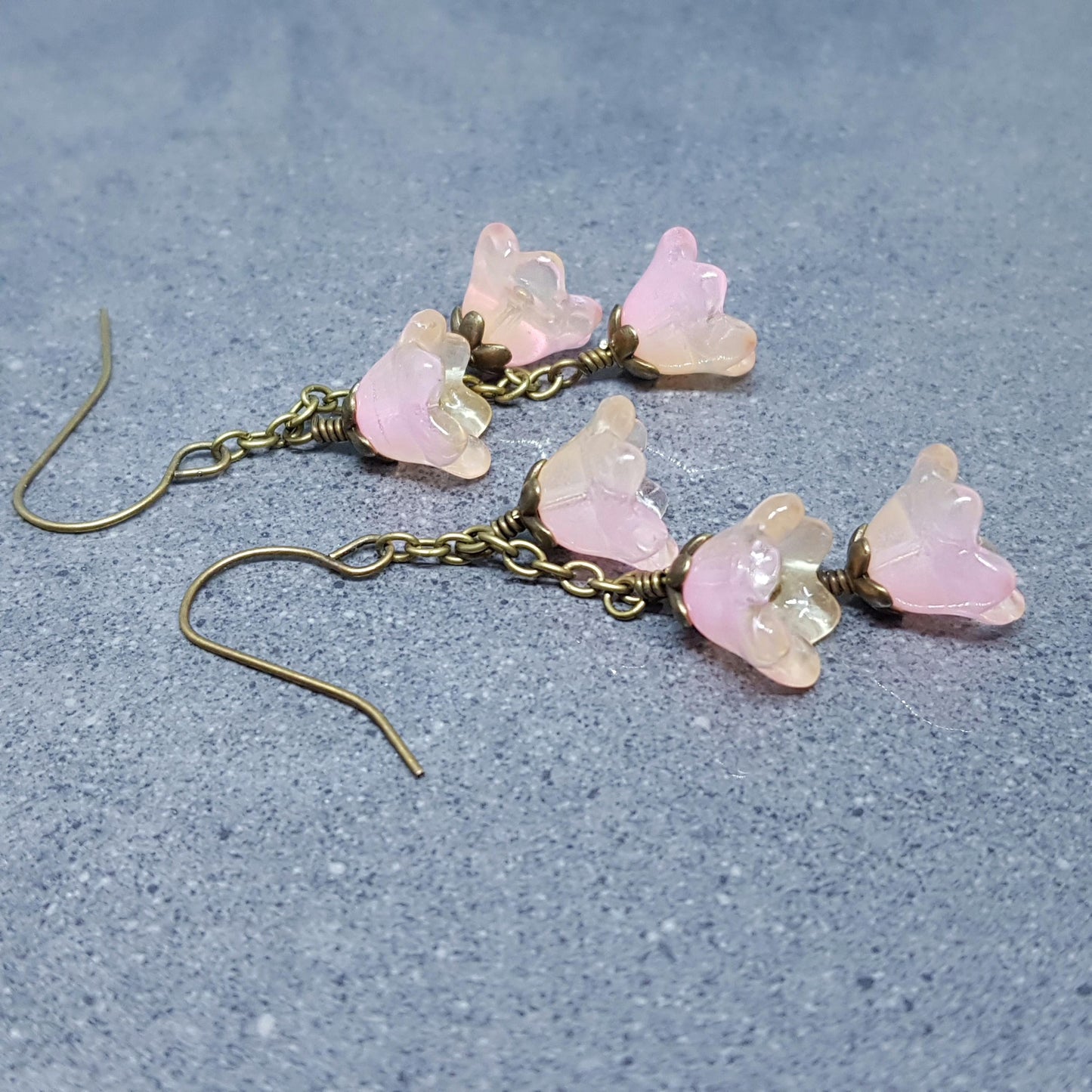 Flower Earrings, Hypoallergenic Ear Wires, Glass Jewelry, Pale Pink/Peach Earrings, Boho Jewelry, Simple Vintage Earrings