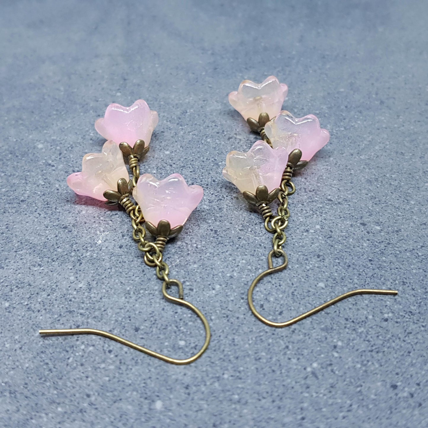 Flower Earrings, Hypoallergenic Ear Wires, Glass Jewelry, Pale Pink/Peach Earrings, Boho Jewelry, Simple Vintage Earrings