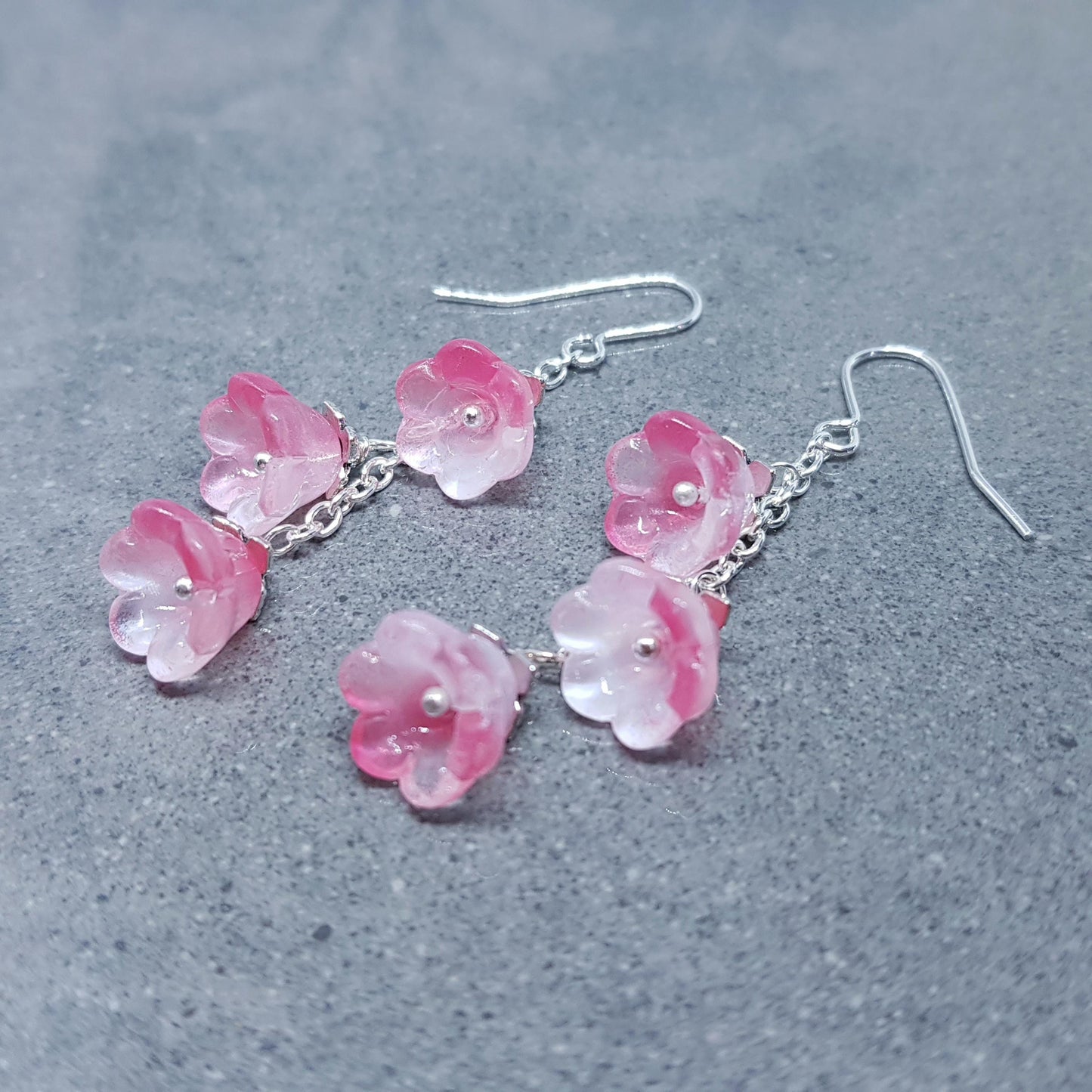 Flower Earrings, Hypoallergenic Ear Wires, Pink Earrings, Boho Jewelry, Glass Jewelry, Simple Vintage Earrings