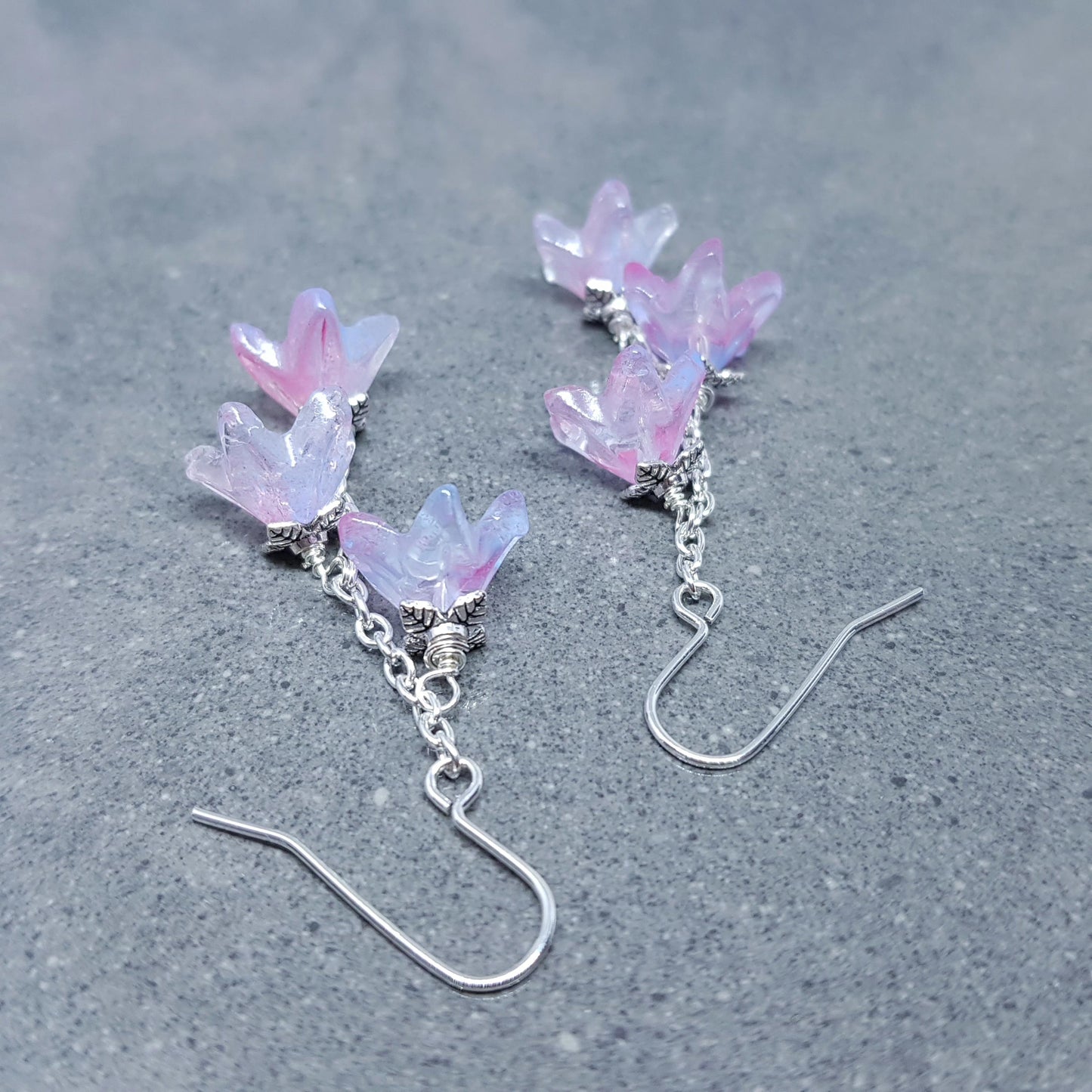 Flower Earrings, Hypoallergenic Ear Wires, Purple Earrings, Boho Jewelry, Glass Jewelry, Simple Vintage Earrings