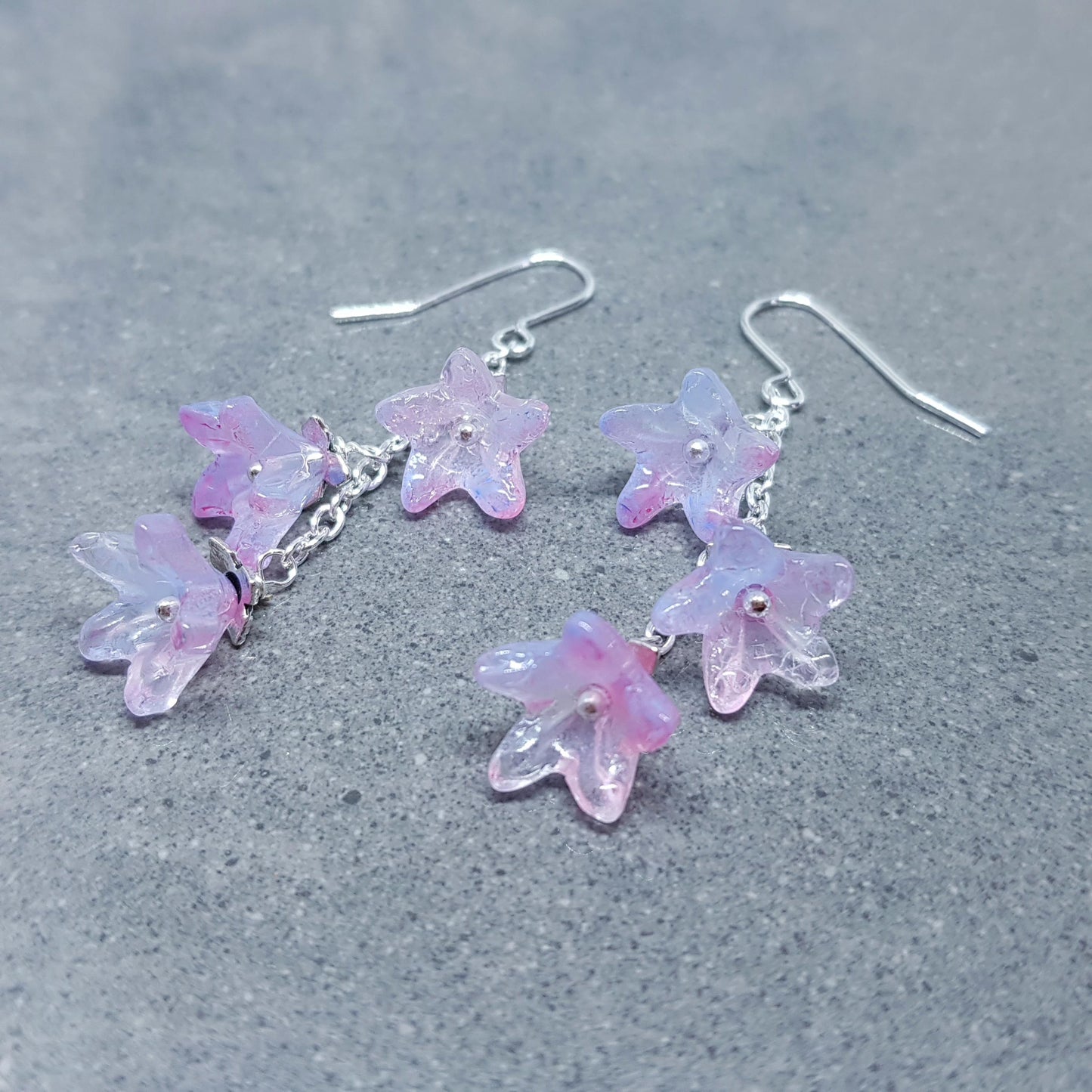 Flower Earrings, Hypoallergenic Ear Wires, Purple Earrings, Boho Jewelry, Glass Jewelry, Simple Vintage Earrings