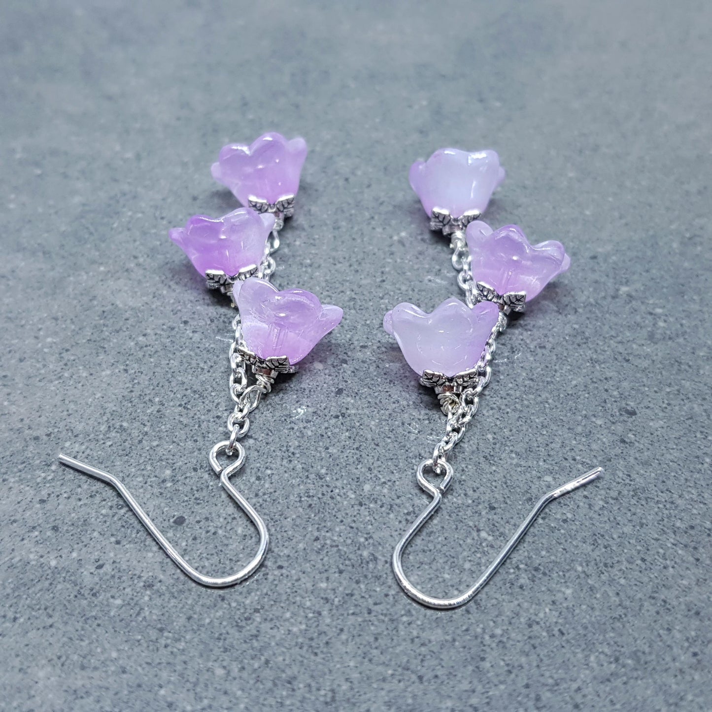 Flower Earrings, Hypoallergenic Ear Wires, Purple Earrings, Boho Jewelry, Glass Jewelry, Simple Vintage Earrings