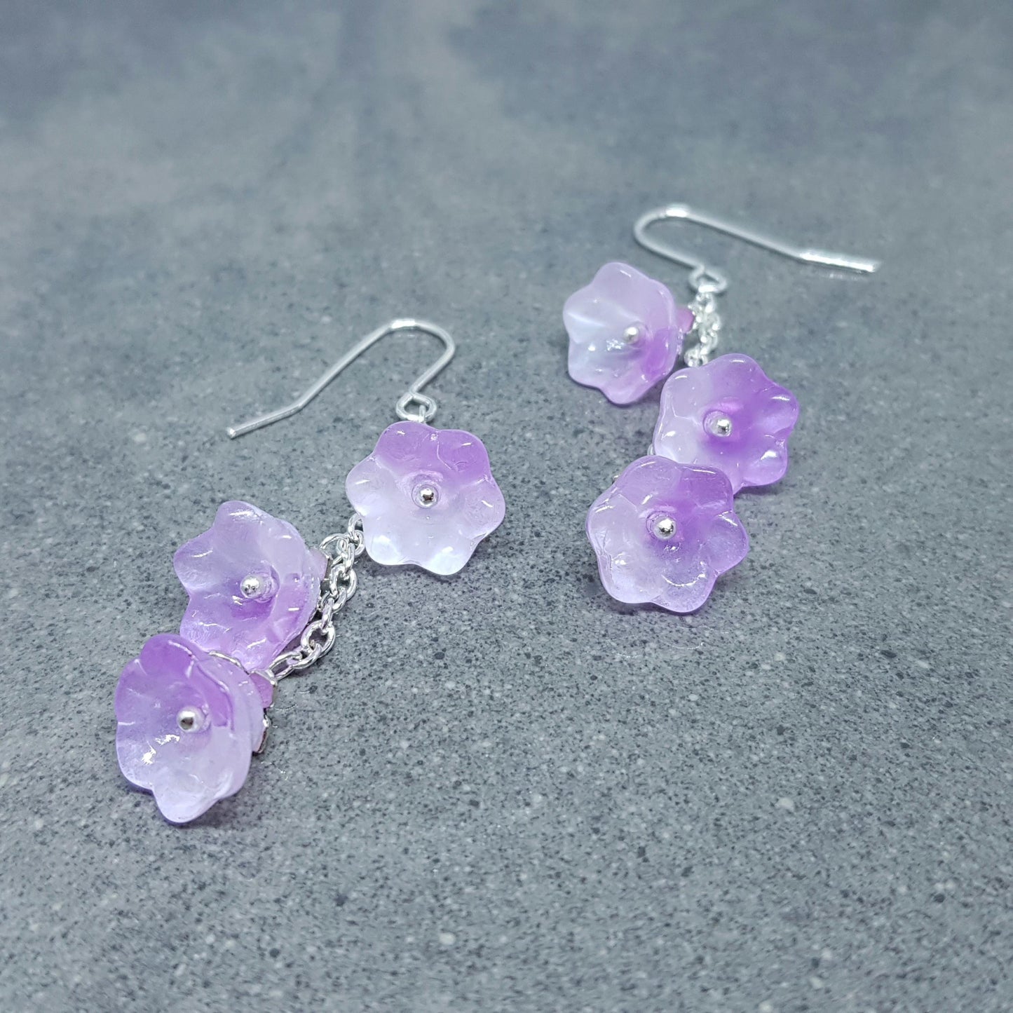 Flower Earrings, Hypoallergenic Ear Wires, Purple Earrings, Boho Jewelry, Glass Jewelry, Simple Vintage Earrings