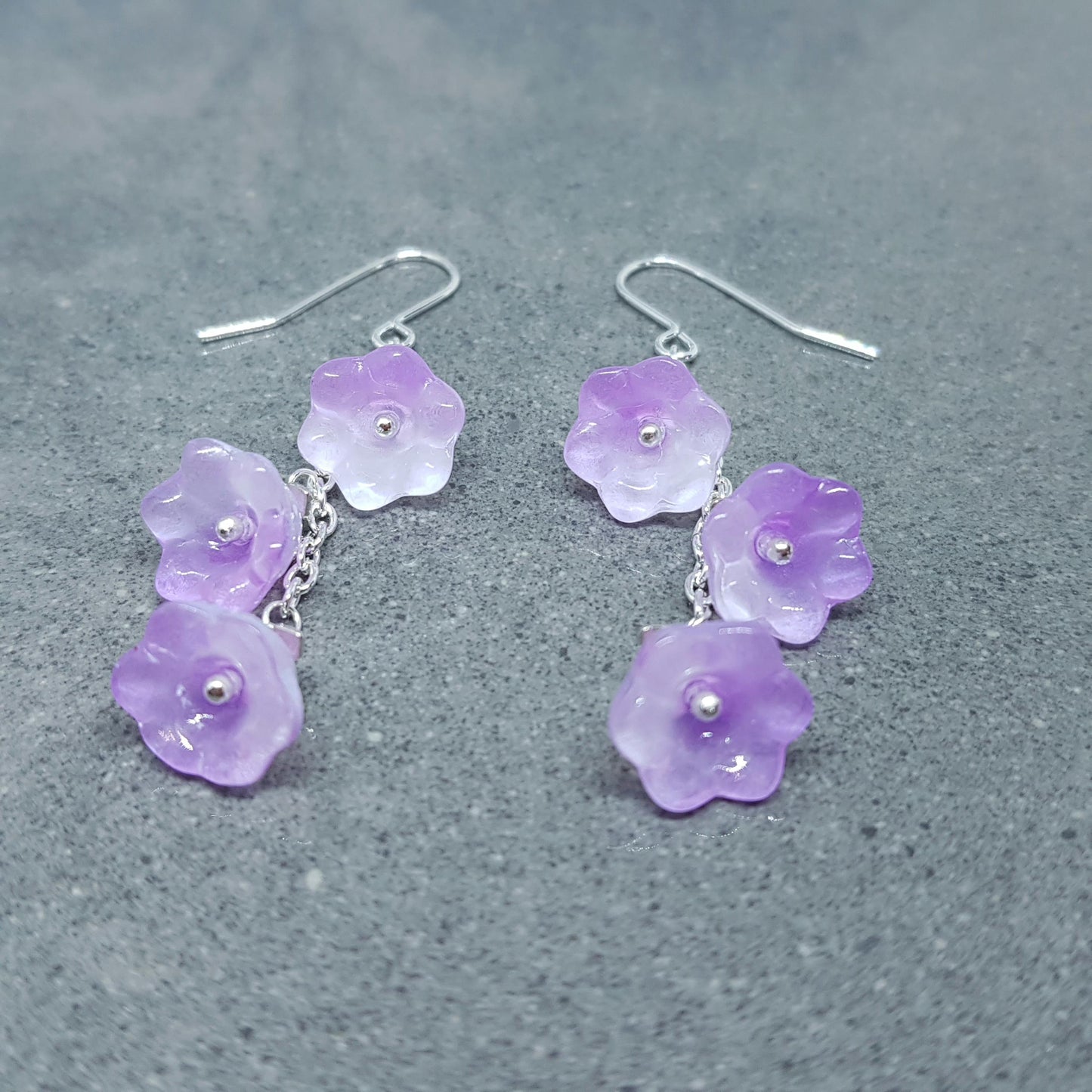 Flower Earrings, Hypoallergenic Ear Wires, Purple Earrings, Boho Jewelry, Glass Jewelry, Simple Vintage Earrings
