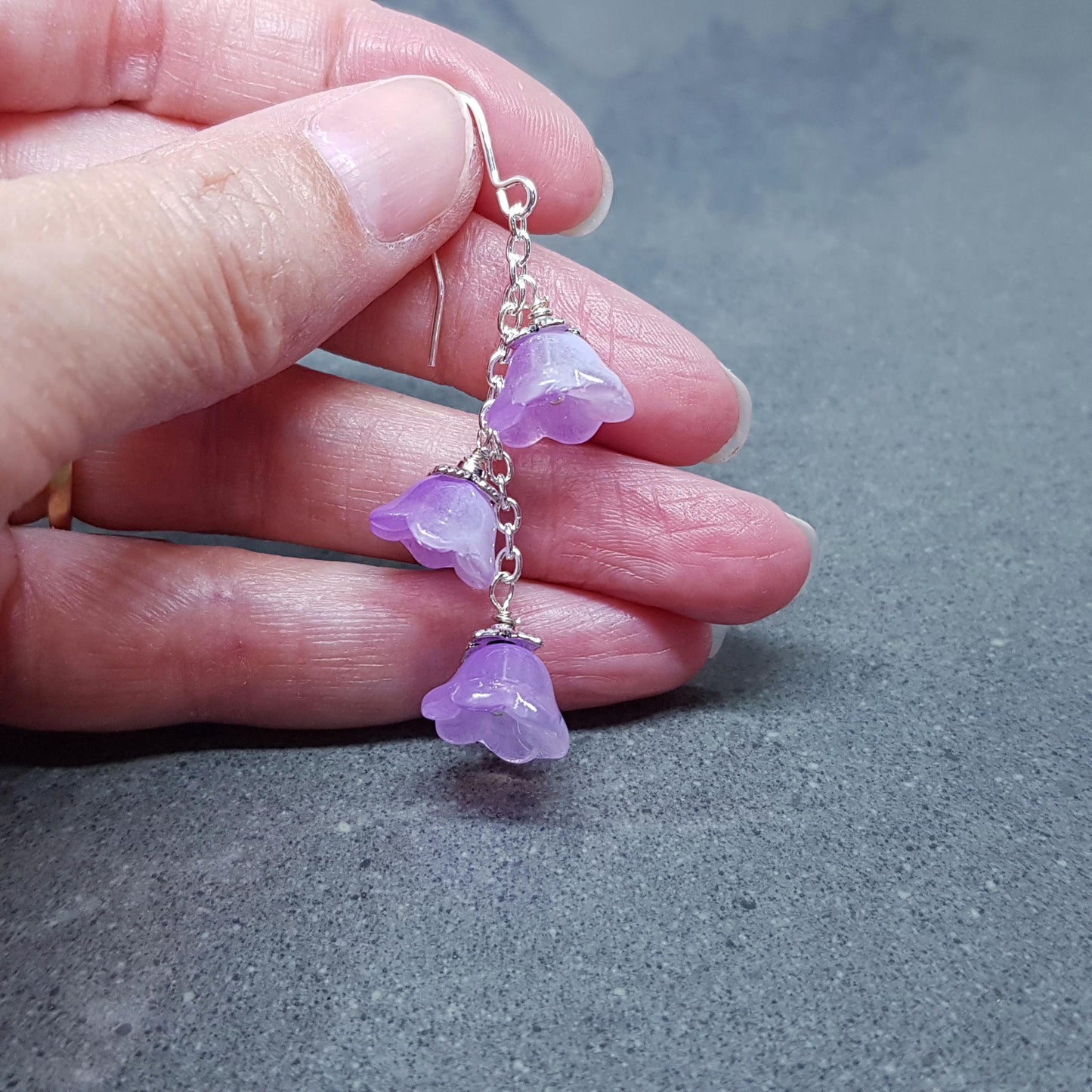 Flower Earrings, Hypoallergenic Ear Wires, Purple Earrings, Boho Jewelry, Glass Jewelry, Simple Vintage Earrings