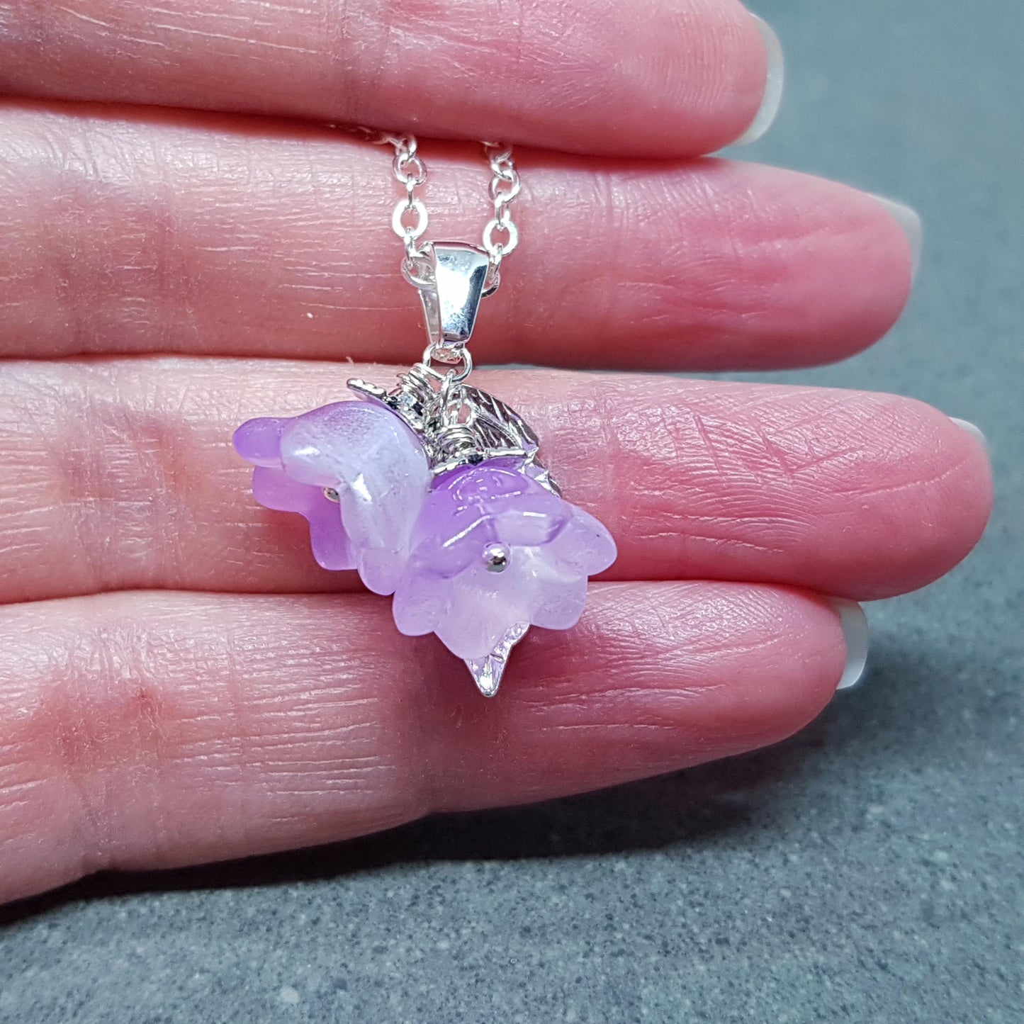 Flower Necklace, Glass Flowers, Purple Bellflower, Special Occasion Earrings, Purple Necklace, Flower Earrings, Matching Earrings Available
