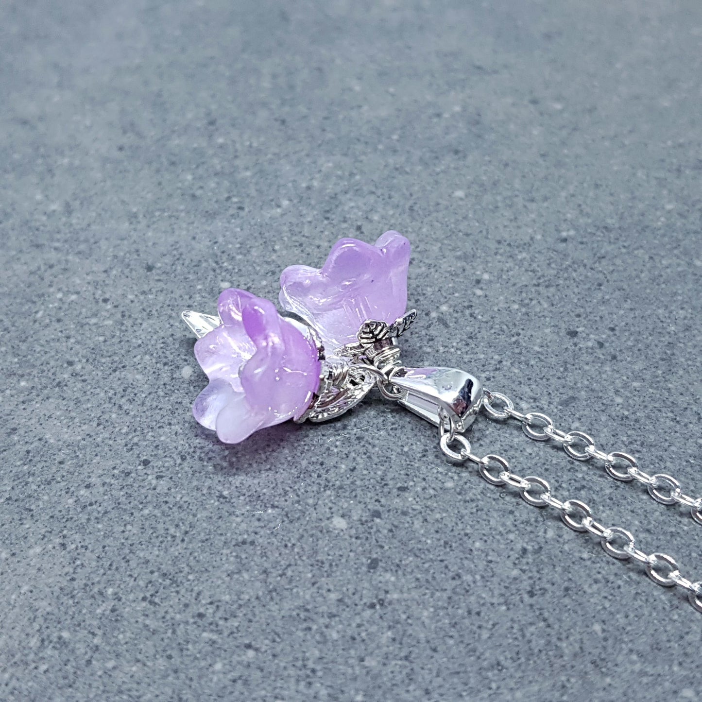 Flower Necklace, Glass Flowers, Purple Bellflower, Special Occasion Earrings, Purple Necklace, Flower Earrings, Matching Earrings Available