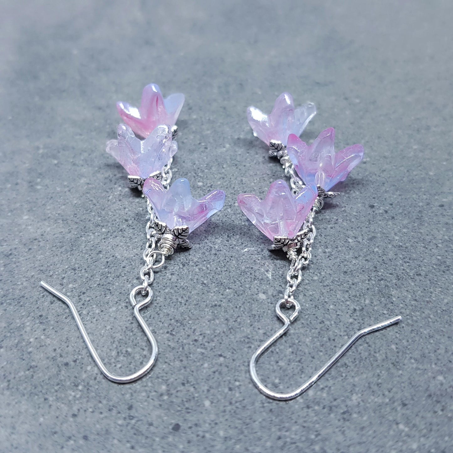 Flower Earrings, Hypoallergenic Ear Wires, Purple Earrings, Boho Jewelry, Glass Jewelry, Simple Vintage Earrings