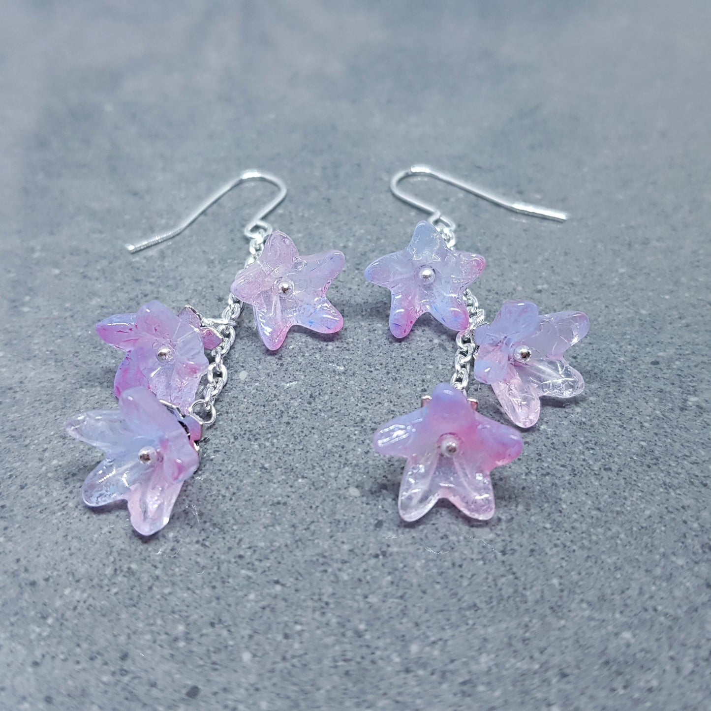 Flower Earrings, Hypoallergenic Ear Wires, Purple Earrings, Boho Jewelry, Glass Jewelry, Simple Vintage Earrings