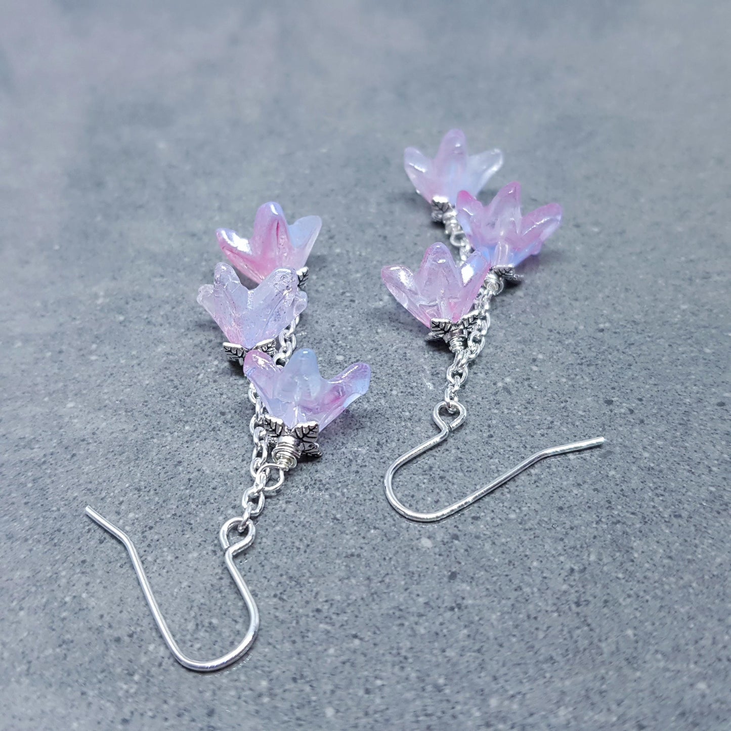 Flower Earrings, Hypoallergenic Ear Wires, Purple Earrings, Boho Jewelry, Glass Jewelry, Simple Vintage Earrings