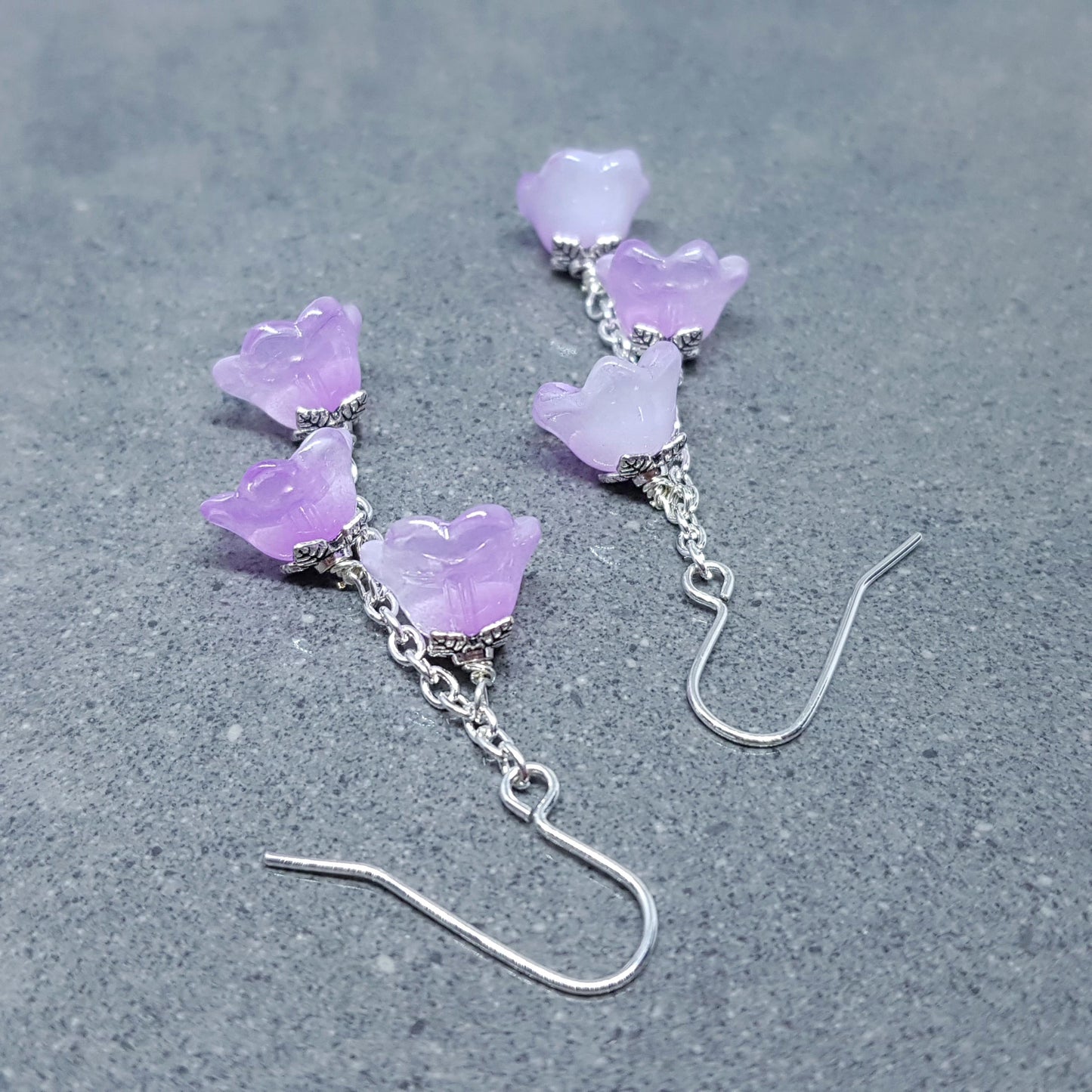 Flower Earrings, Hypoallergenic Ear Wires, Purple Earrings, Boho Jewelry, Glass Jewelry, Simple Vintage Earrings