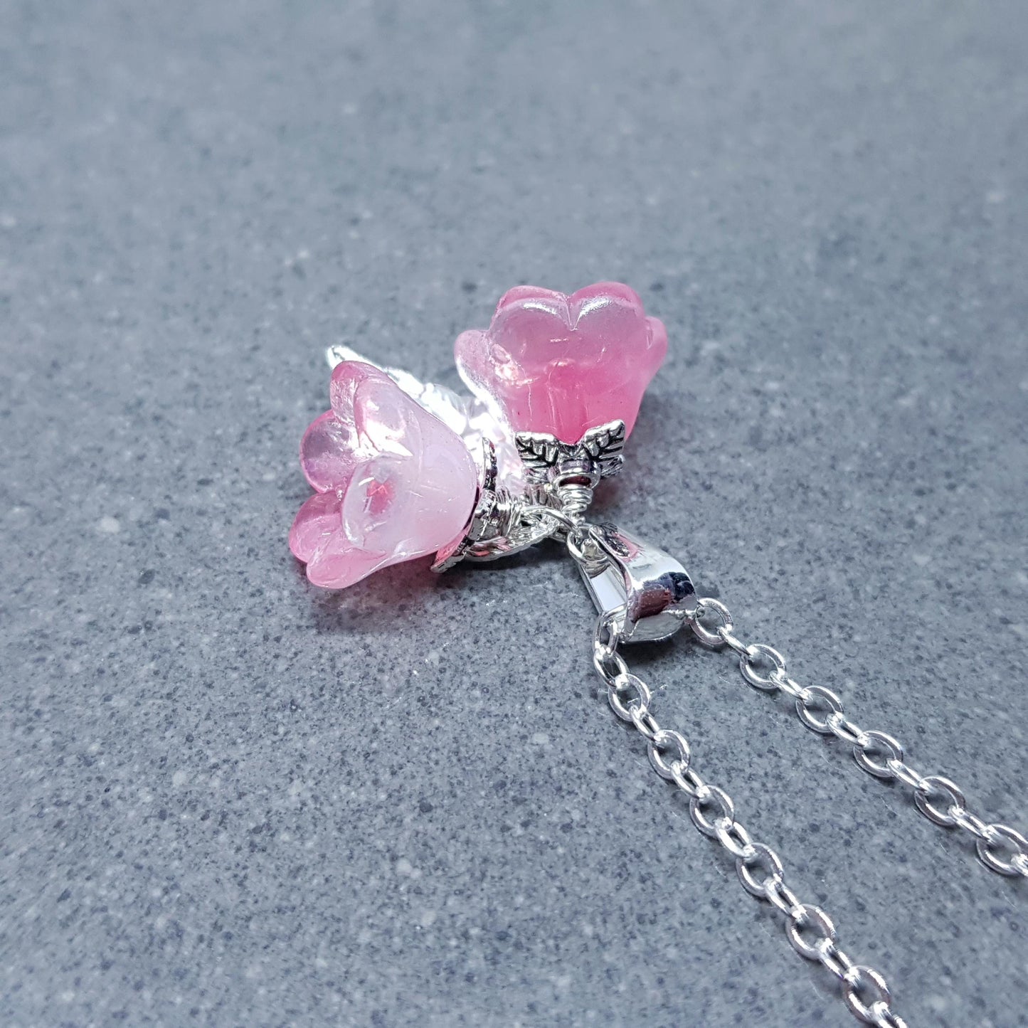 Flower Necklace, Glass Flowers, Pink Bellflower, Special Occasion Earrings, Pink Necklaces, Flower Necklace, Matching Earrings Available