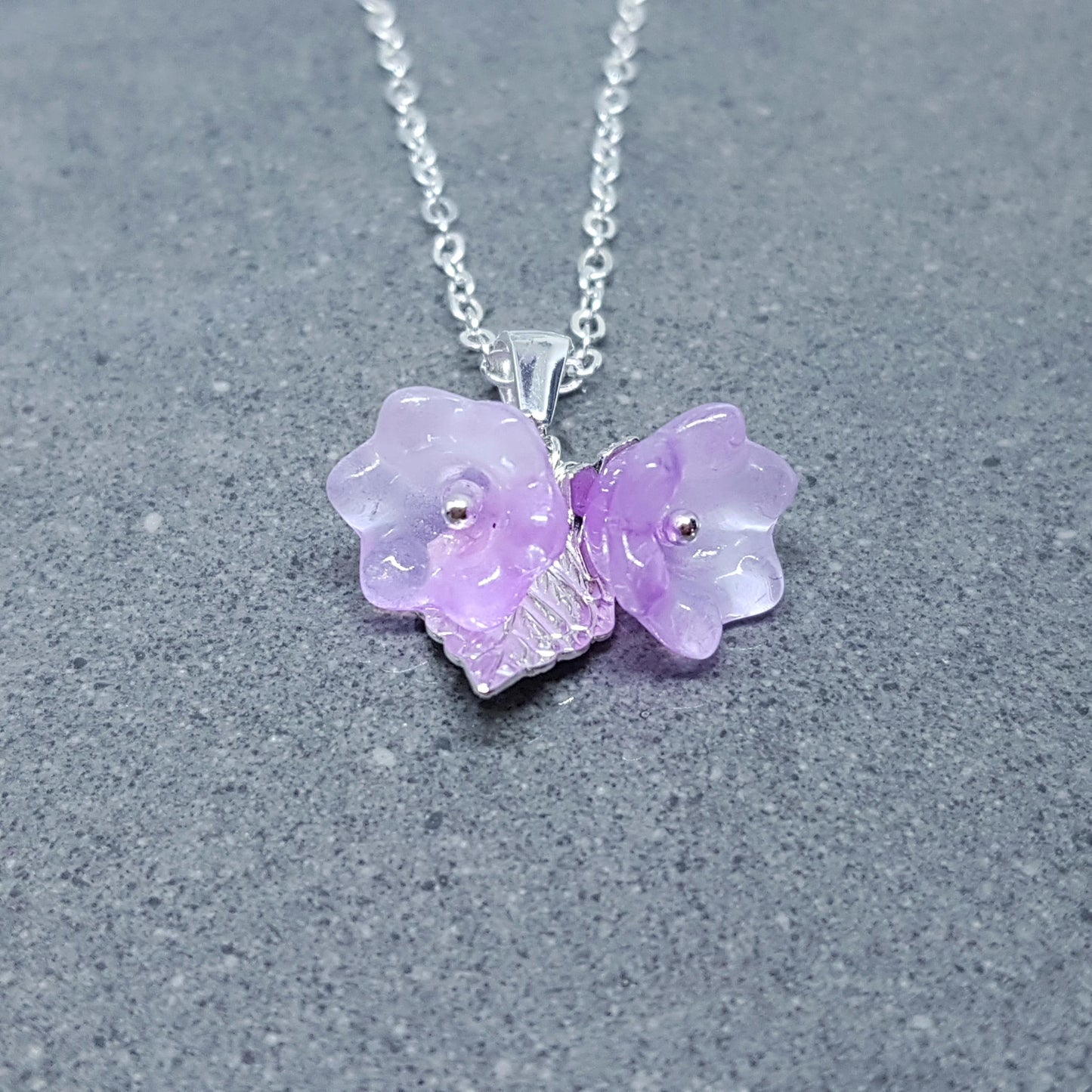 Flower Necklace, Glass Flowers, Purple Bellflower, Special Occasion Earrings, Purple Necklace, Flower Earrings, Matching Earrings Available