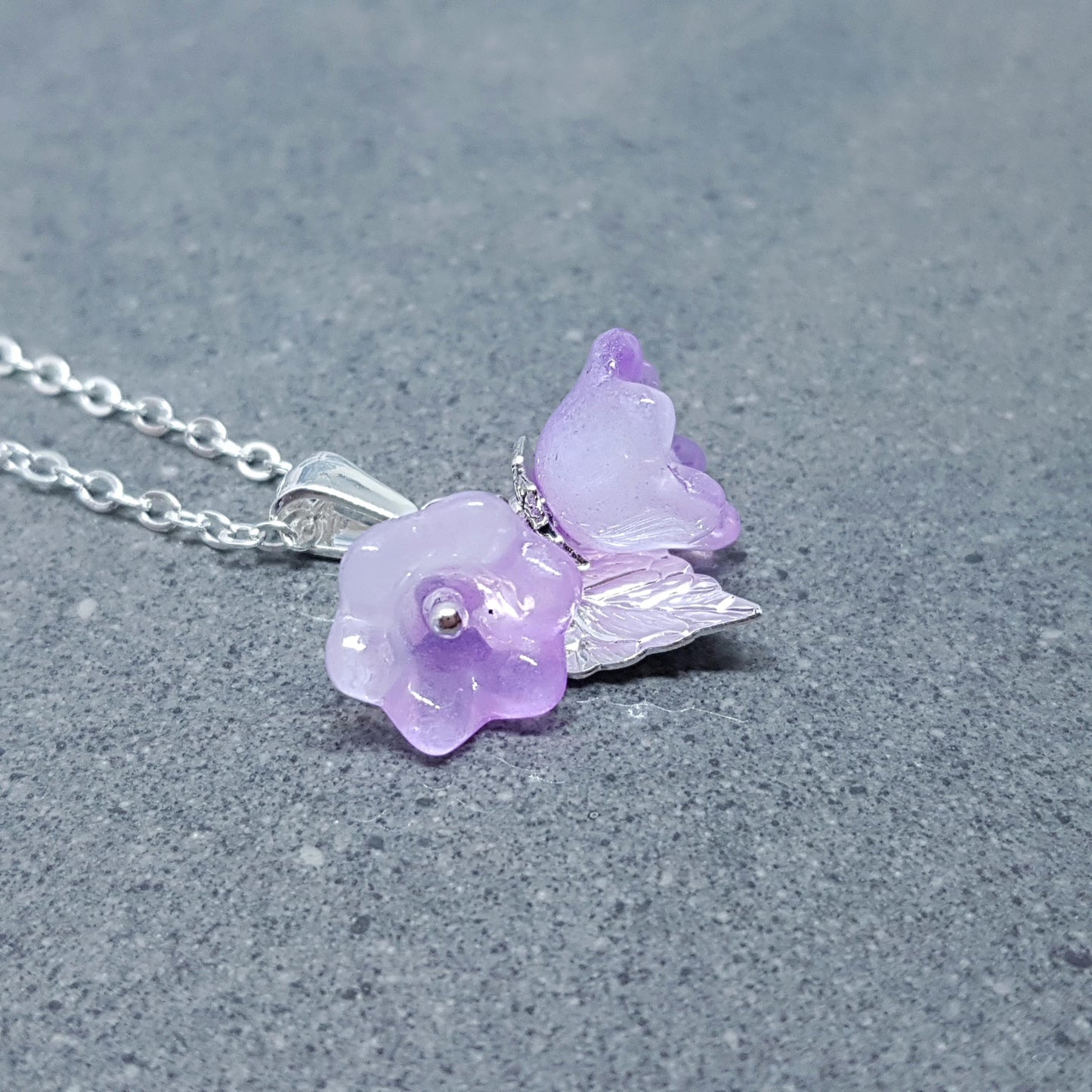 Flower Necklace, Glass Flowers, Purple Bellflower, Special Occasion Earrings, Purple Necklace, Flower Earrings, Matching Earrings Available