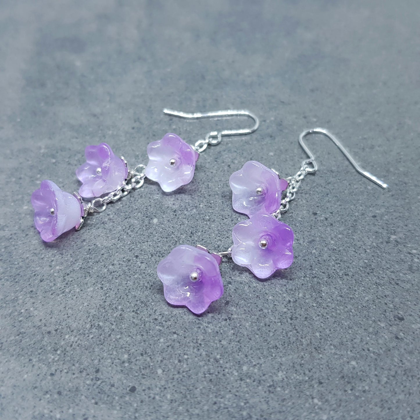 Flower Earrings, Hypoallergenic Ear Wires, Purple Earrings, Boho Jewelry, Glass Jewelry, Simple Vintage Earrings