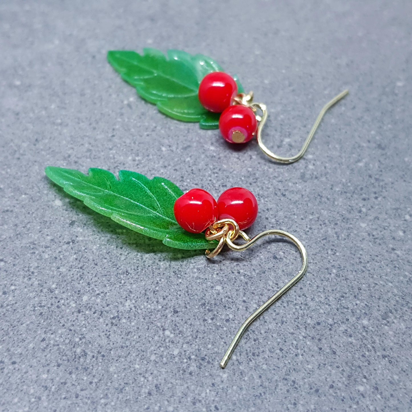 Glass Holly Earrings, Berry Earrings, Choice of Ear Wires, Glass Jewelry, Winter Earrings, Christmas Jewelry
