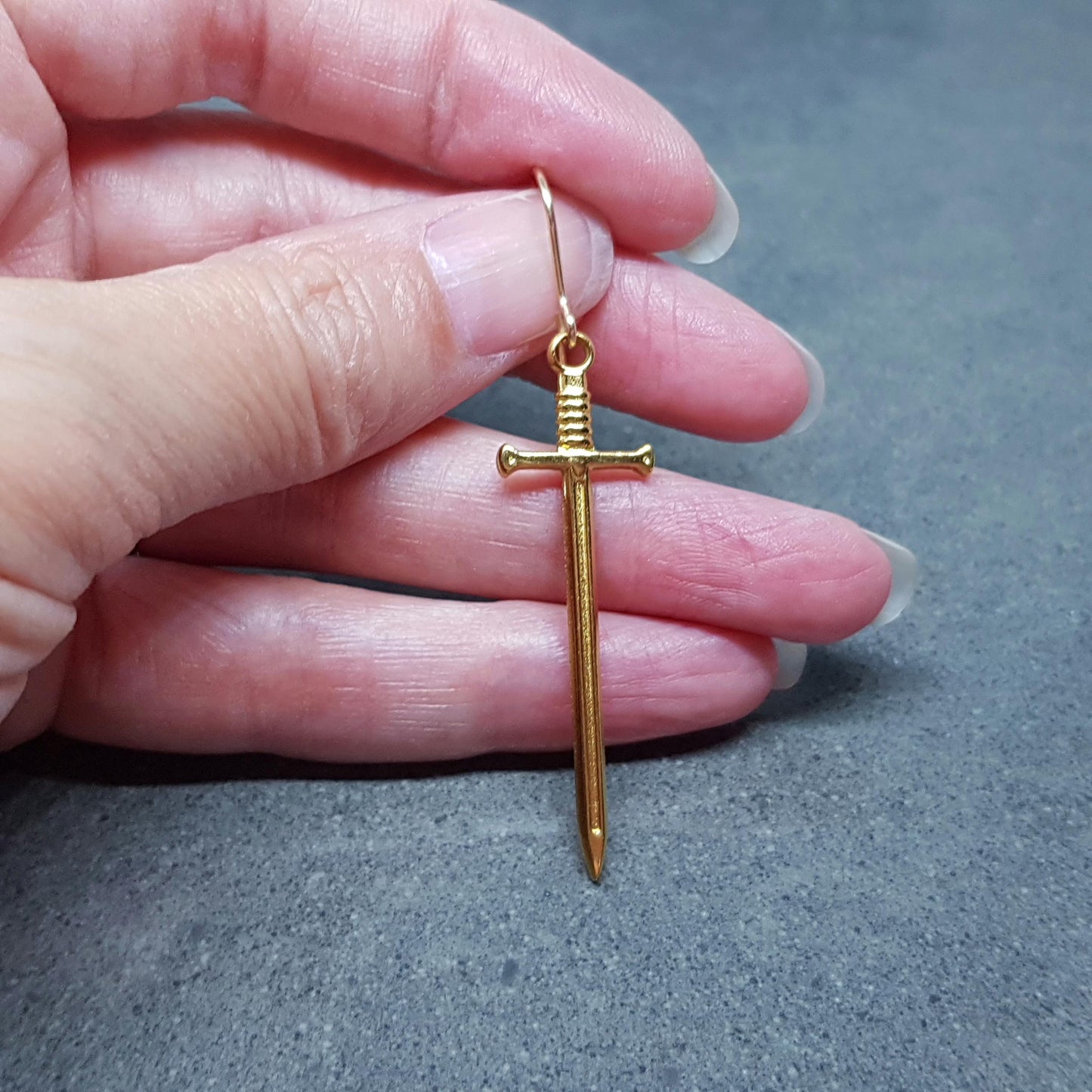 Sword Earrings, Miniature Sword, Choice of Ear Wires, Real 18K Gold Plated, Stainless Steel, Cosplay Jewellery, Gothic, Come as a Pair