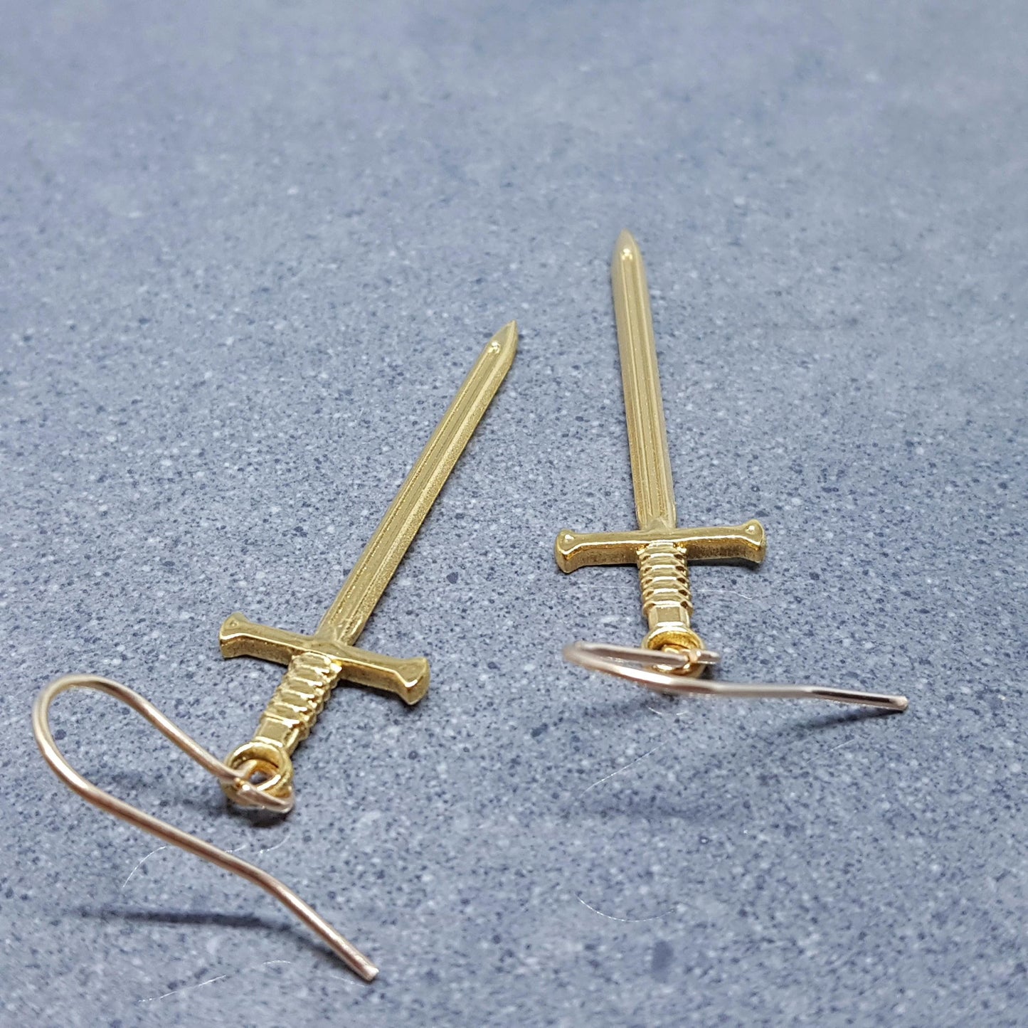 Sword Earrings, Miniature Sword, Choice of Ear Wires, Real 18K Gold Plated, Stainless Steel, Cosplay Jewellery, Gothic, Come as a Pair
