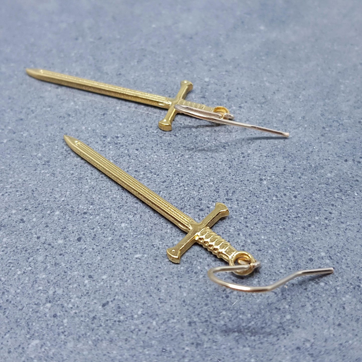 Sword Earrings, Miniature Sword, Choice of Ear Wires, Real 18K Gold Plated, Stainless Steel, Cosplay Jewellery, Gothic, Come as a Pair