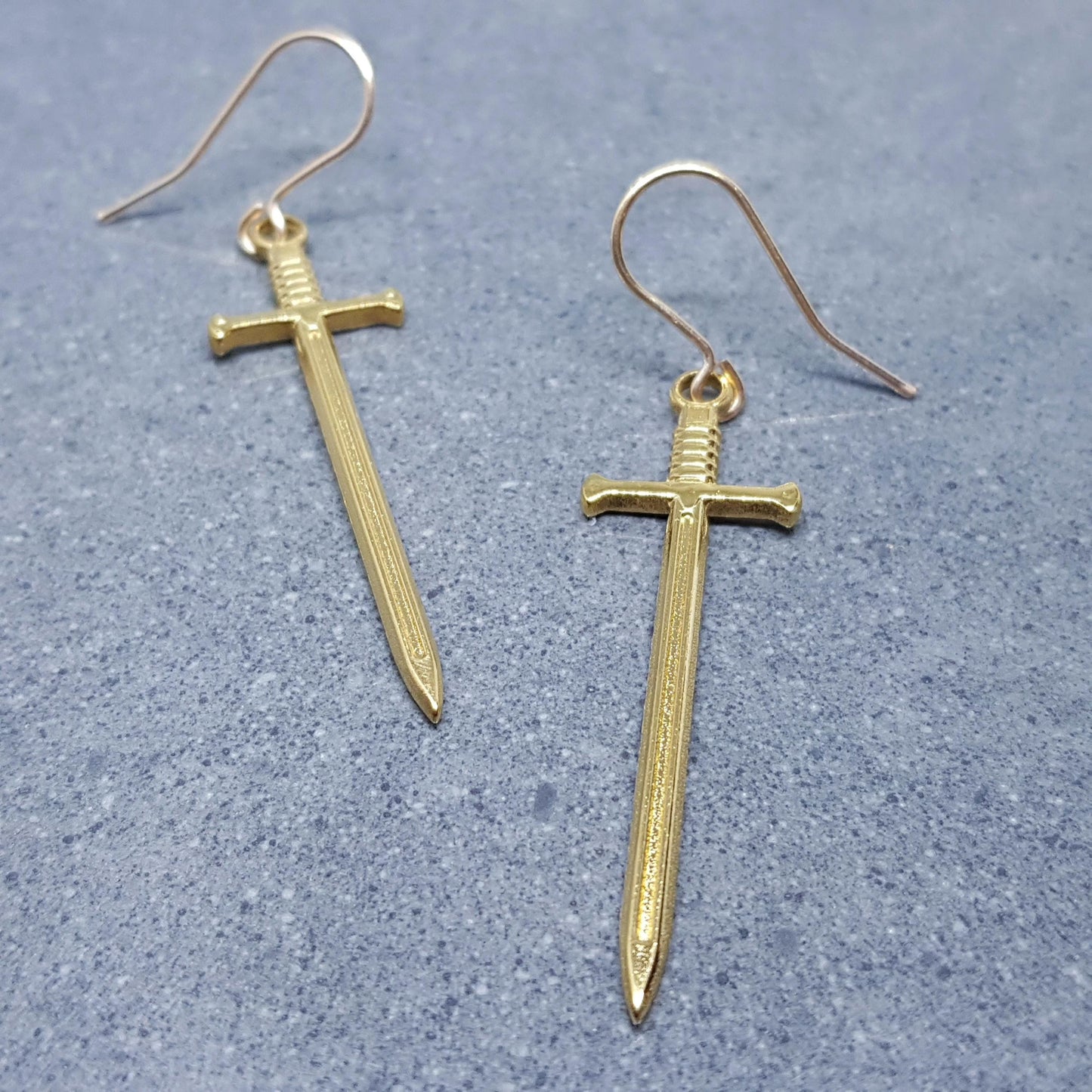 Sword Earrings, Miniature Sword, Choice of Ear Wires, Real 18K Gold Plated, Stainless Steel, Cosplay Jewellery, Gothic, Come as a Pair