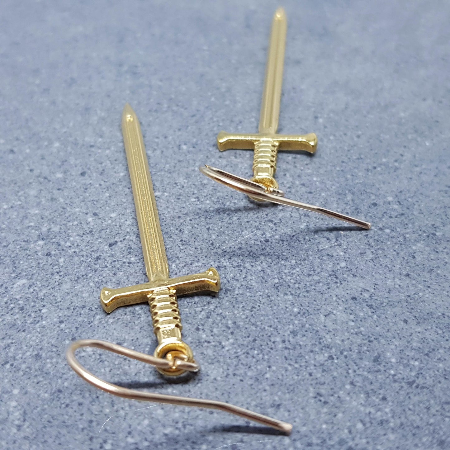 Sword Earrings, Miniature Sword, Choice of Ear Wires, Real 18K Gold Plated, Stainless Steel, Cosplay Jewellery, Gothic, Come as a Pair