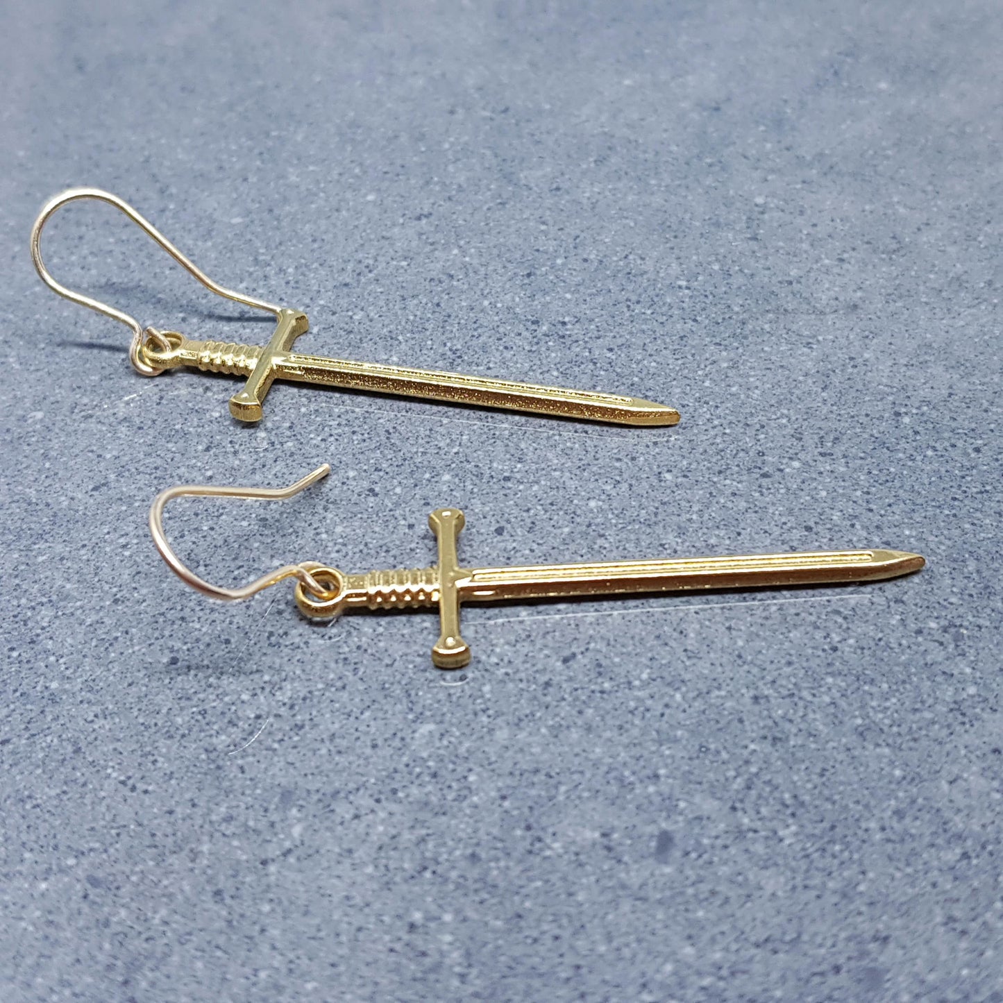 Sword Earrings, Miniature Sword, Choice of Ear Wires, Real 18K Gold Plated, Stainless Steel, Cosplay Jewellery, Gothic, Come as a Pair