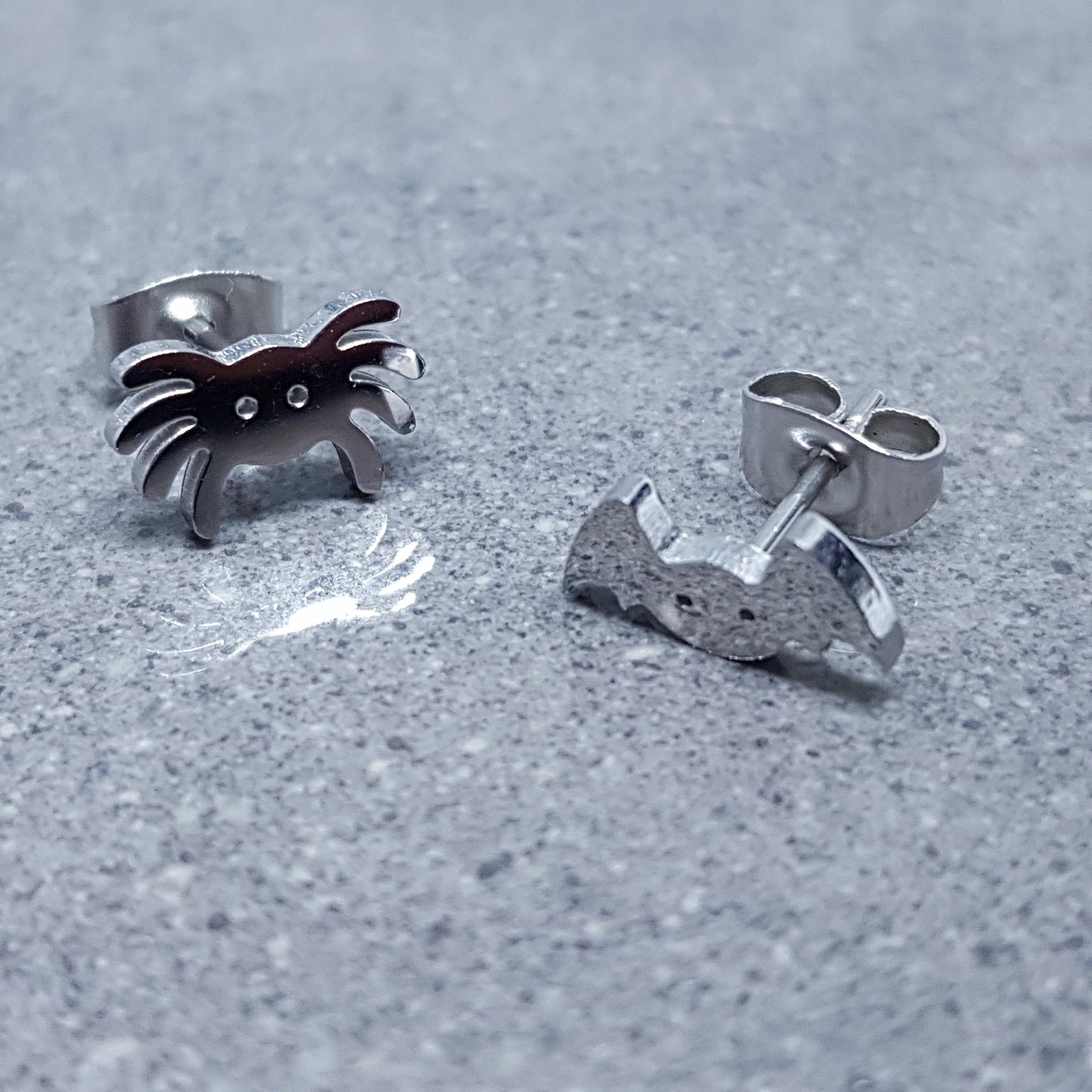 Spider and Bat Earrings, Stainless Steel Ear Studs, Hypoallergenic Earrings, Silver Earrings, Halloween Earrings, Spooky Earrings