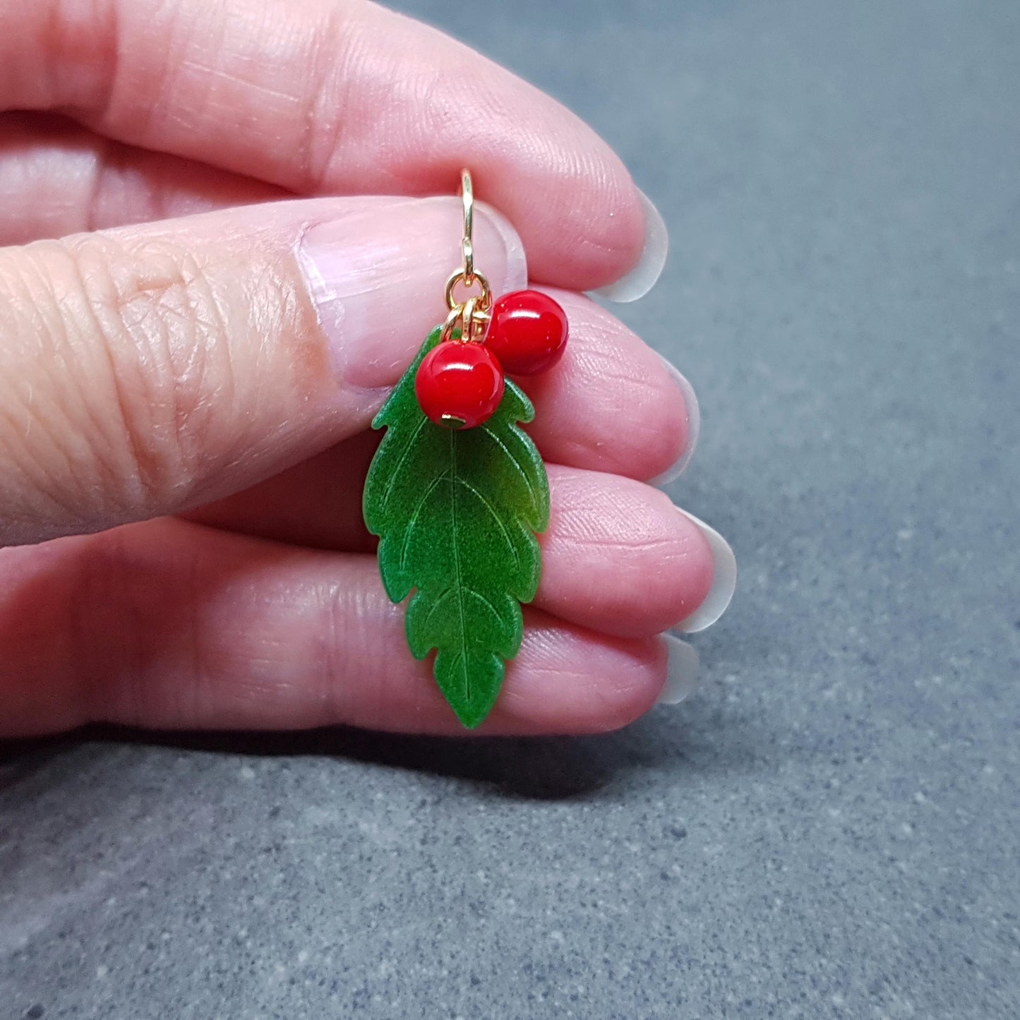 Glass Holly Earrings, Berry Earrings, Choice of Ear Wires, Glass Jewelry, Winter Earrings, Christmas Jewelry