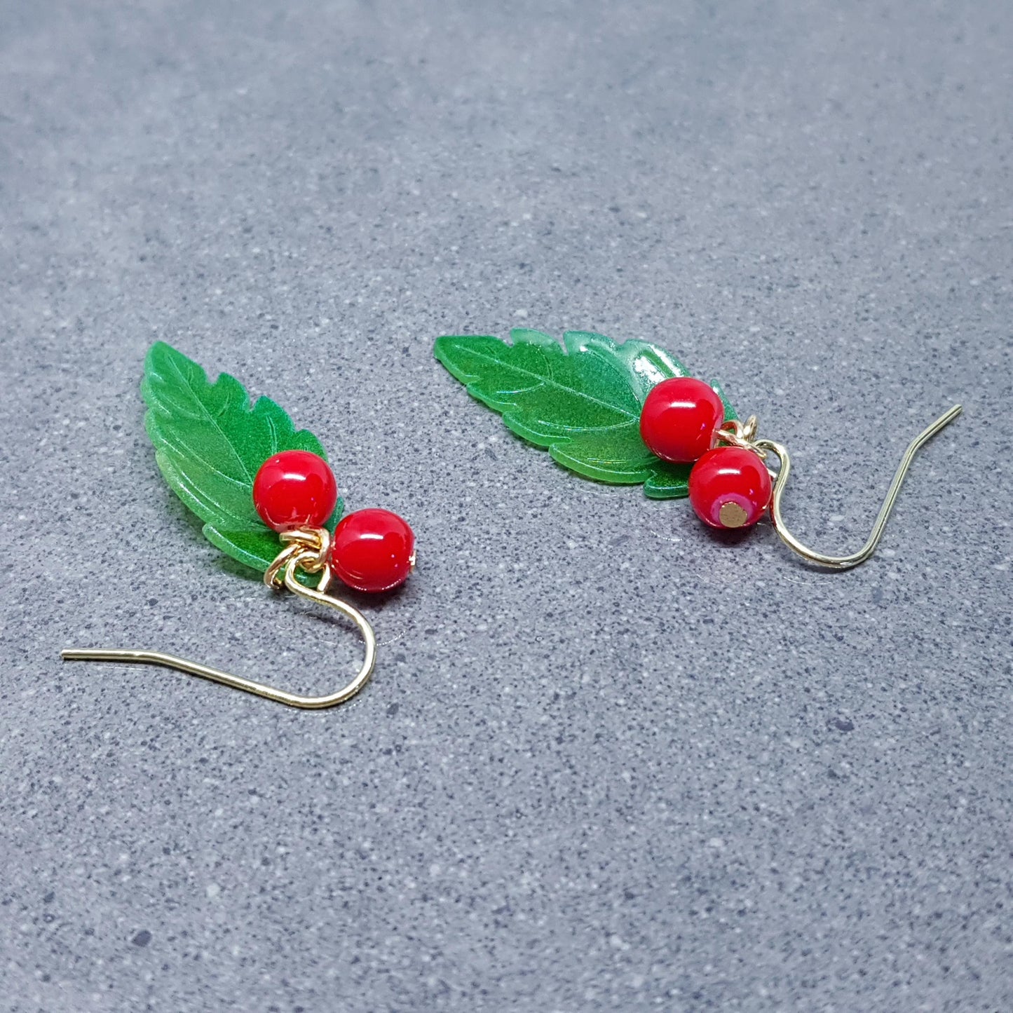 Glass Holly Earrings, Berry Earrings, Choice of Ear Wires, Glass Jewelry, Winter Earrings, Christmas Jewelry
