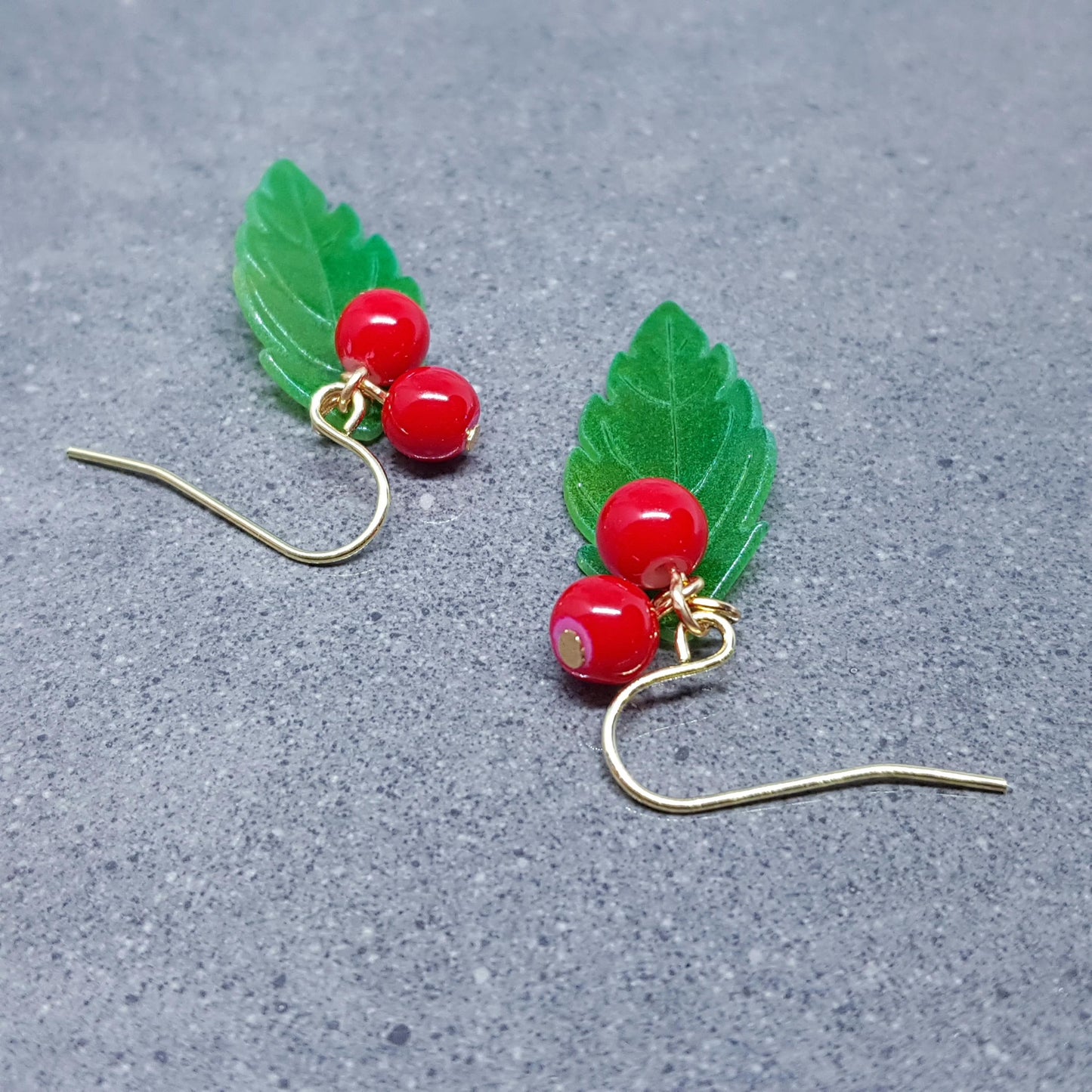 Glass Holly Earrings, Berry Earrings, Choice of Ear Wires, Glass Jewelry, Winter Earrings, Christmas Jewelry