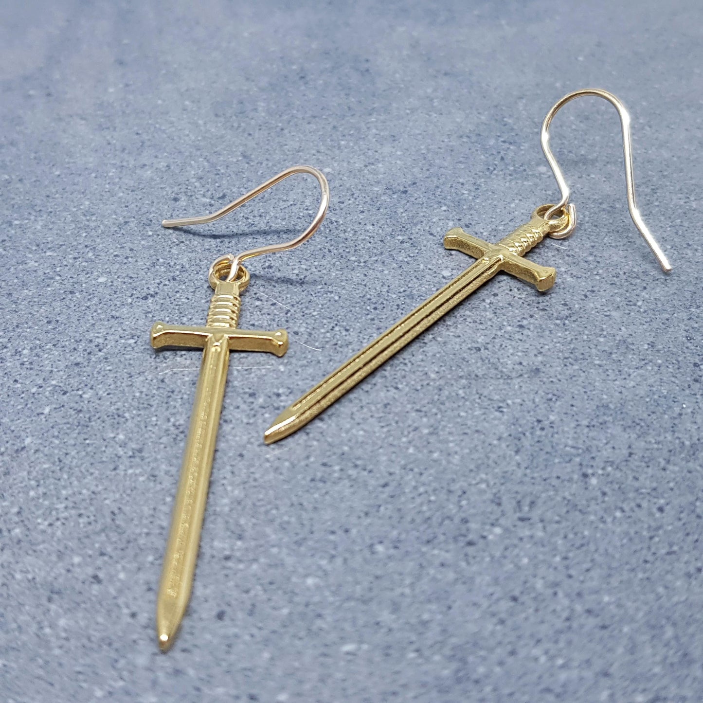 Sword Earrings, Miniature Sword, Choice of Ear Wires, Real 18K Gold Plated, Stainless Steel, Cosplay Jewellery, Gothic, Come as a Pair