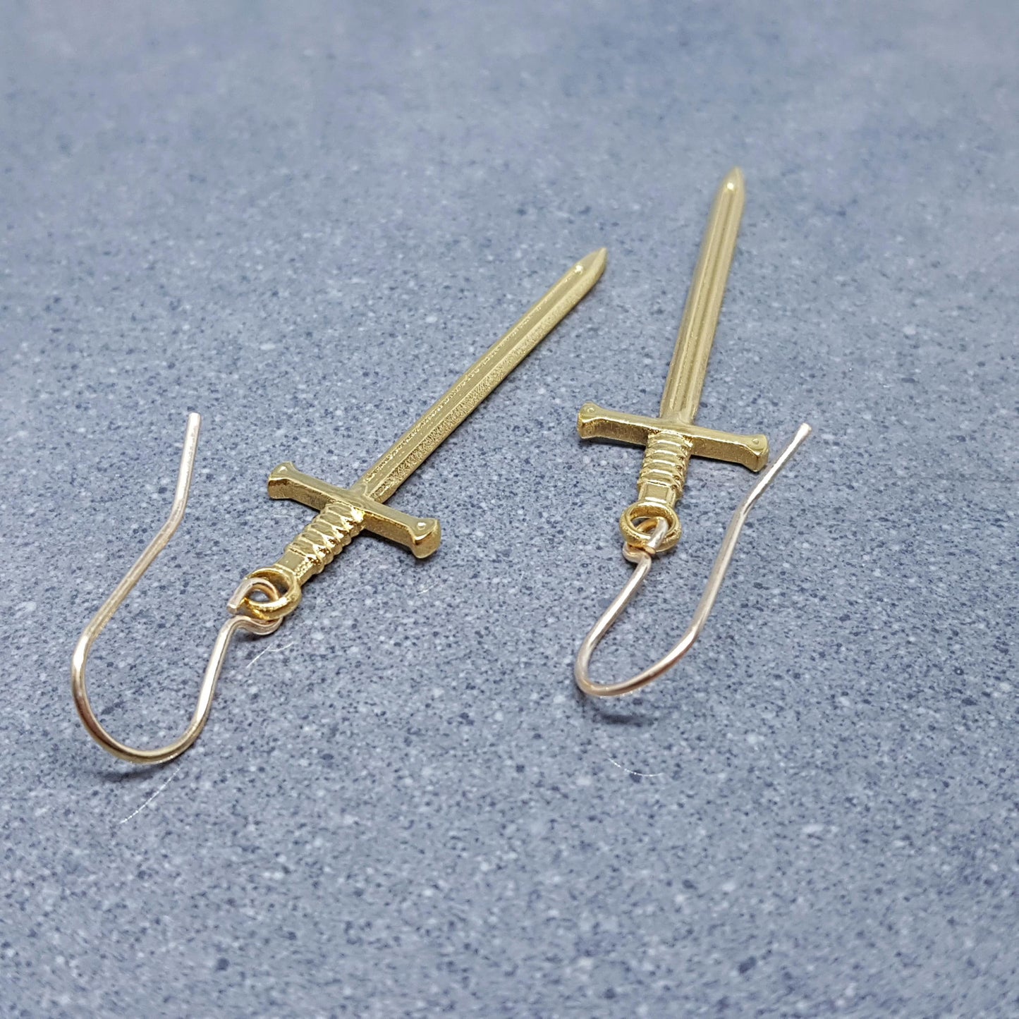Sword Earrings, Miniature Sword, Choice of Ear Wires, Real 18K Gold Plated, Stainless Steel, Cosplay Jewellery, Gothic, Come as a Pair