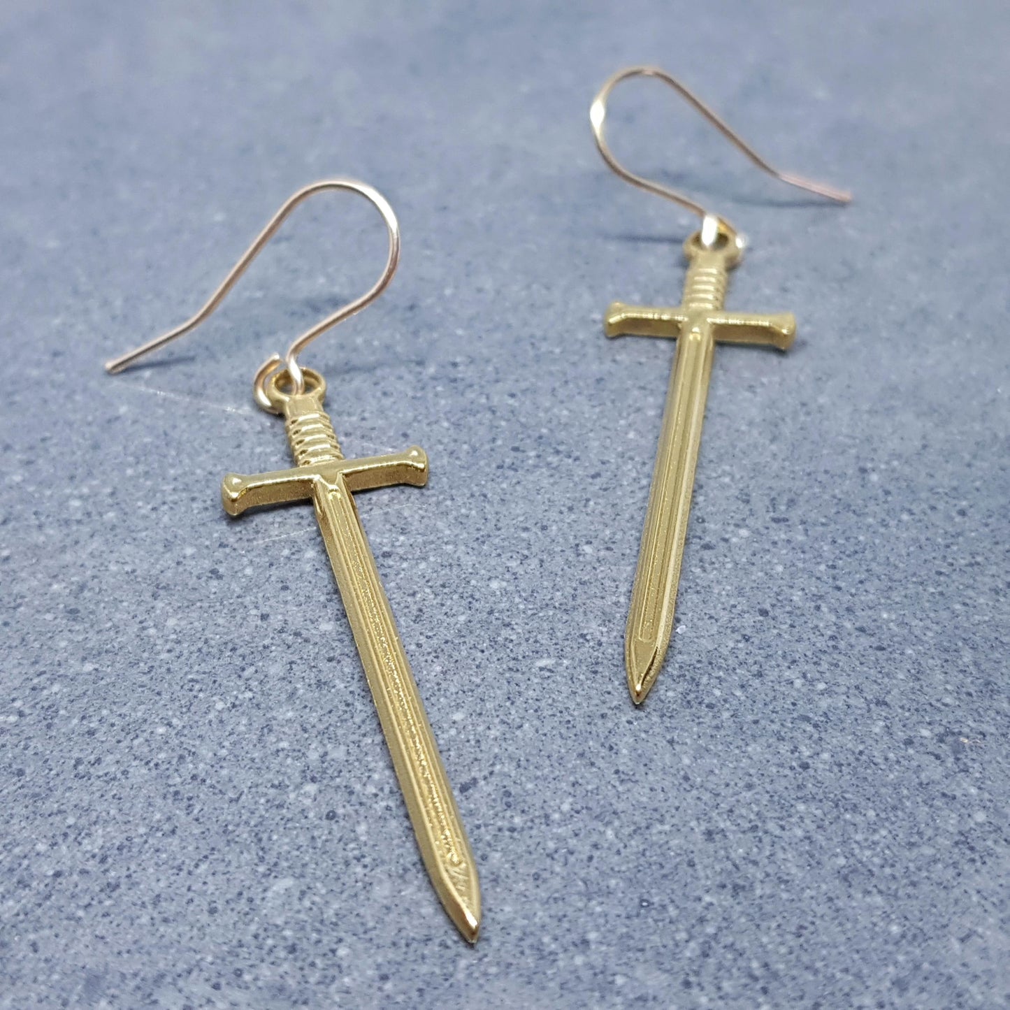 Sword Earrings, Miniature Sword, Choice of Ear Wires, Real 18K Gold Plated, Stainless Steel, Cosplay Jewellery, Gothic, Come as a Pair