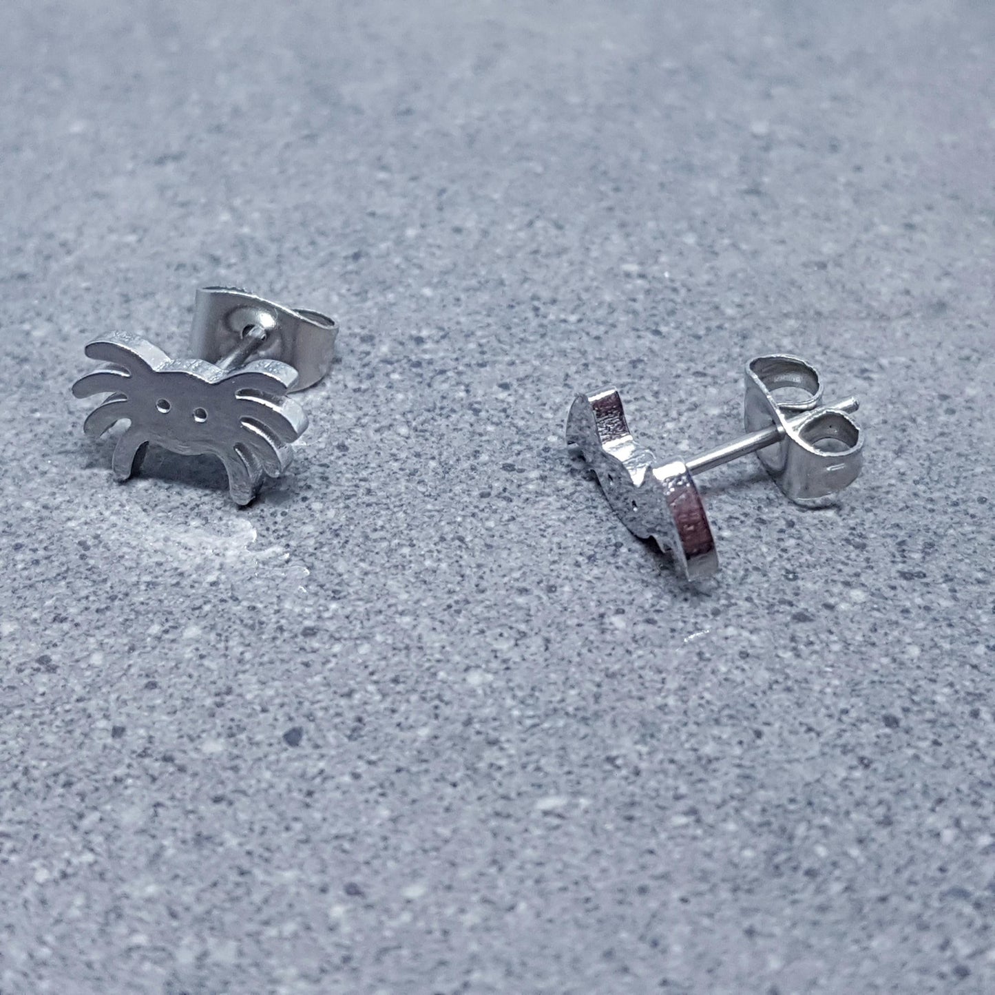 Spider and Bat Earrings, Stainless Steel Ear Studs, Hypoallergenic Earrings, Silver Earrings, Halloween Earrings, Spooky Earrings