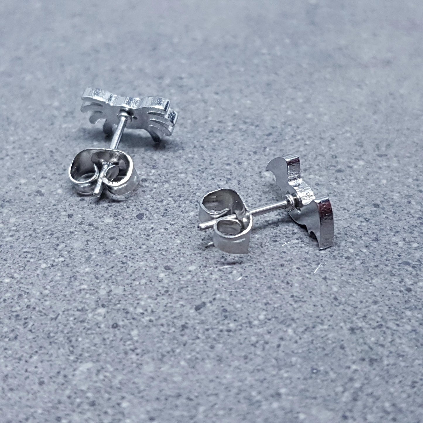 Spider and Bat Earrings, Stainless Steel Ear Studs, Hypoallergenic Earrings, Silver Earrings, Halloween Earrings, Spooky Earrings