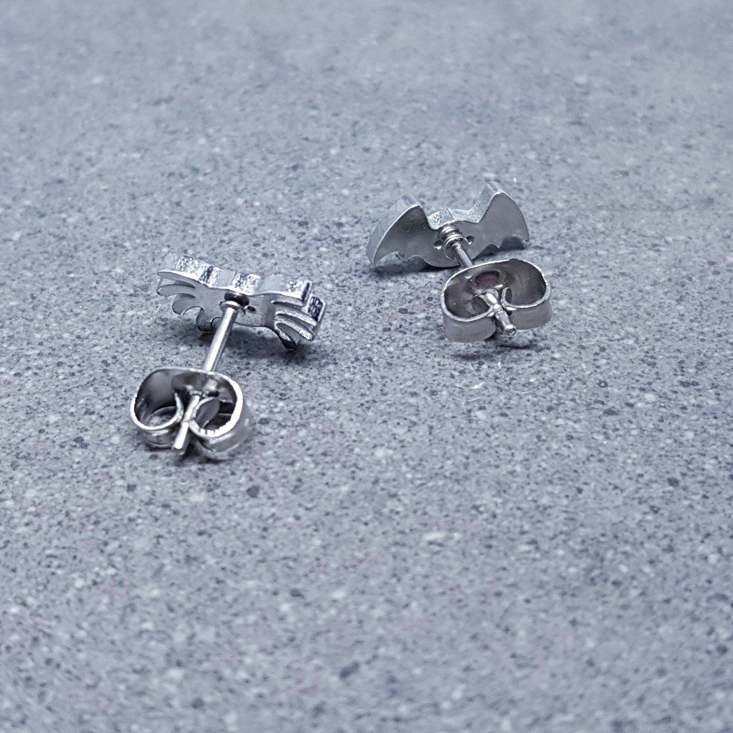 Spider and Bat Earrings, Stainless Steel Ear Studs, Hypoallergenic Earrings, Silver Earrings, Halloween Earrings, Spooky Earrings