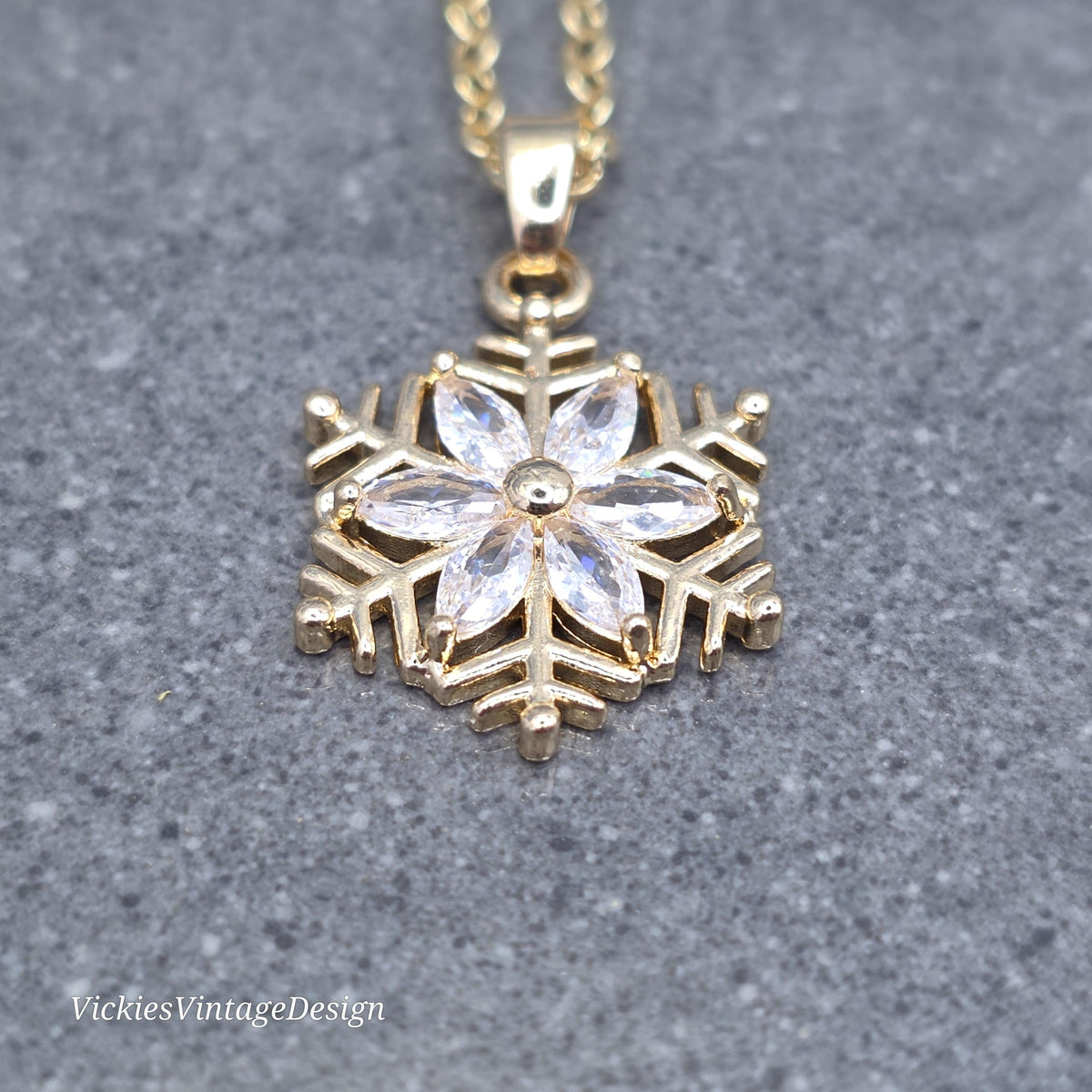 Crystal Clear Snowflake Necklace, Gold Snowflake Jewelry