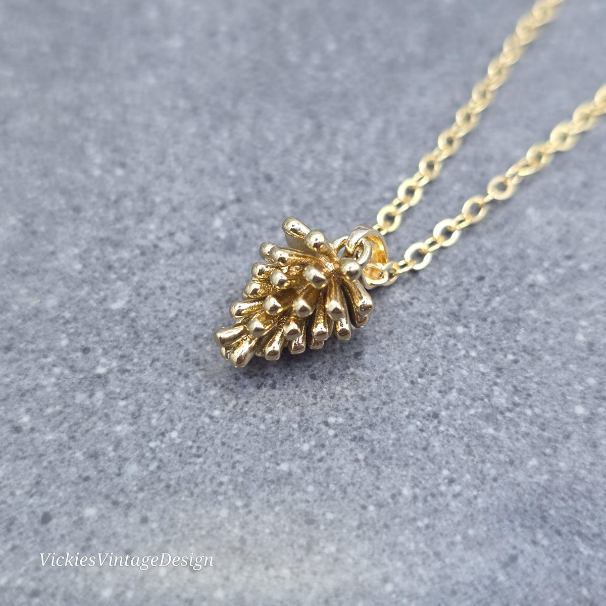 Gold Pinecone Necklace, 18k Gold Plated, Autumn Winter Jewelry