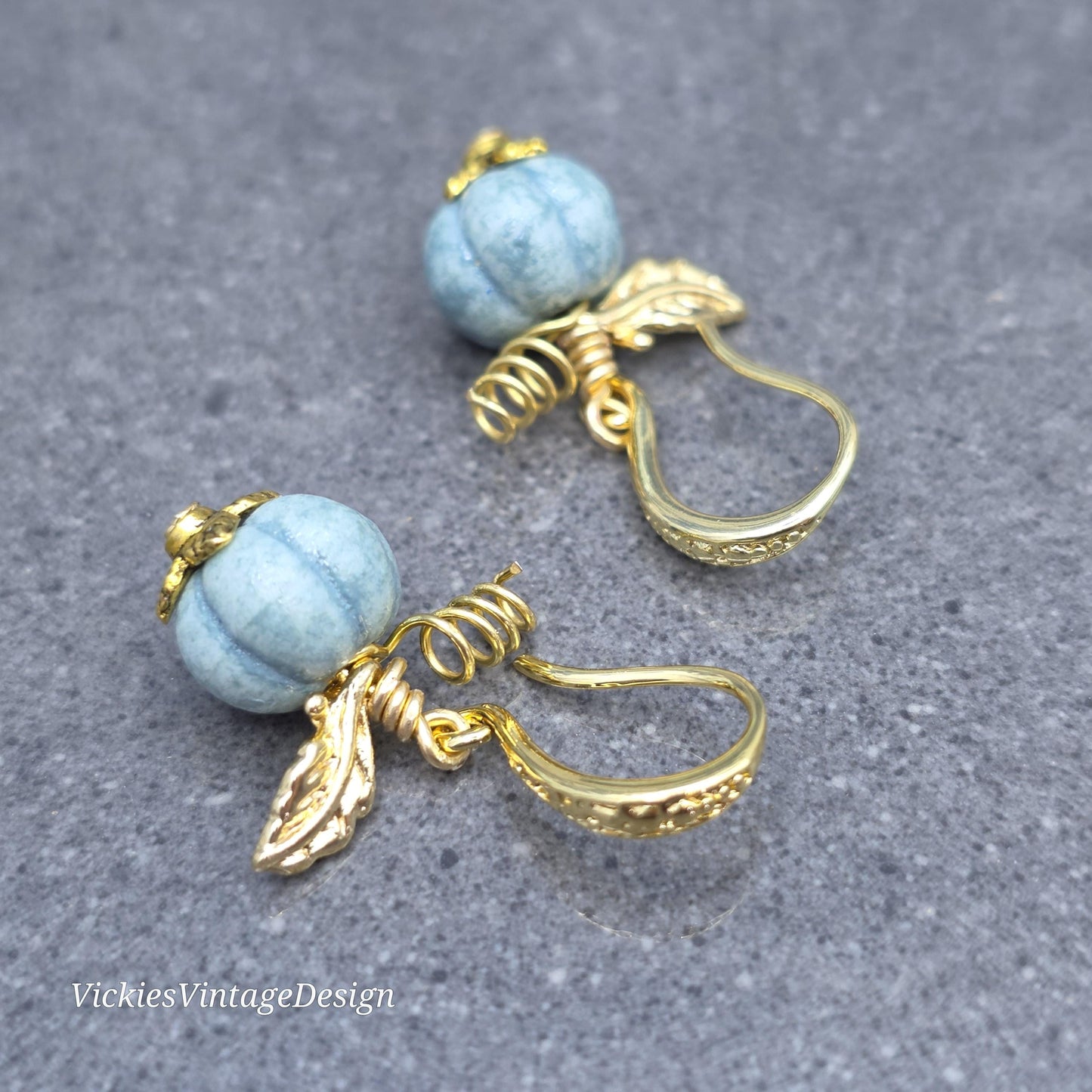 Porcelain Pumpkin Necklace, Antique Dusty Teal Colour