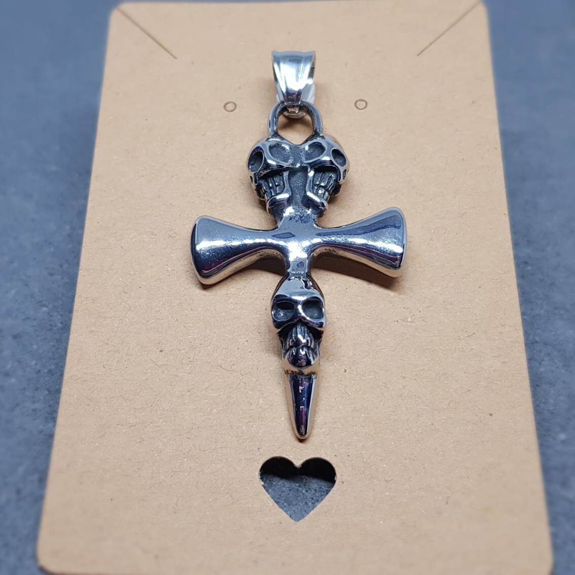 Großer Totenkopf-Kreuz-Anhänger aus Edelstahl