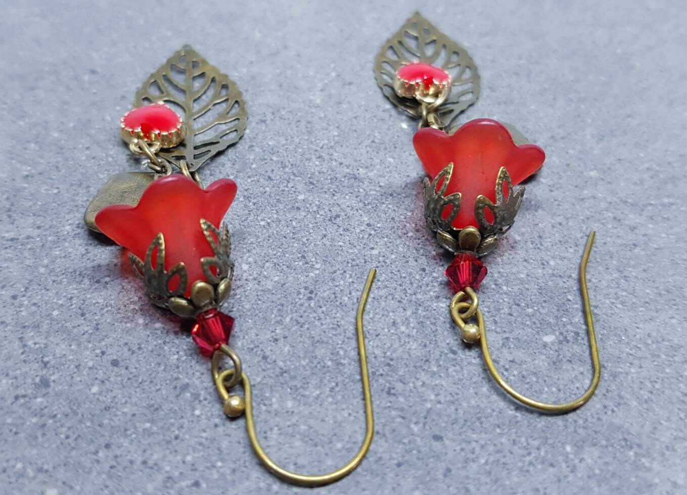 Flower Earrings, Hypoallergenic Ear Wires, Sterling Silver Ear Wires, Red PRIMERO Crystals® Earrings