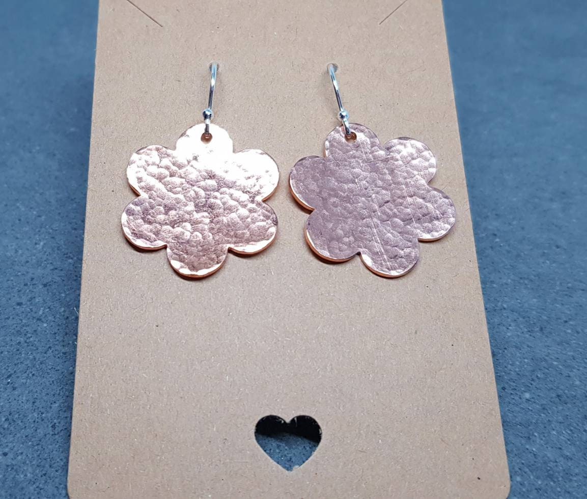 Solid Copper Large Daisy Earrings