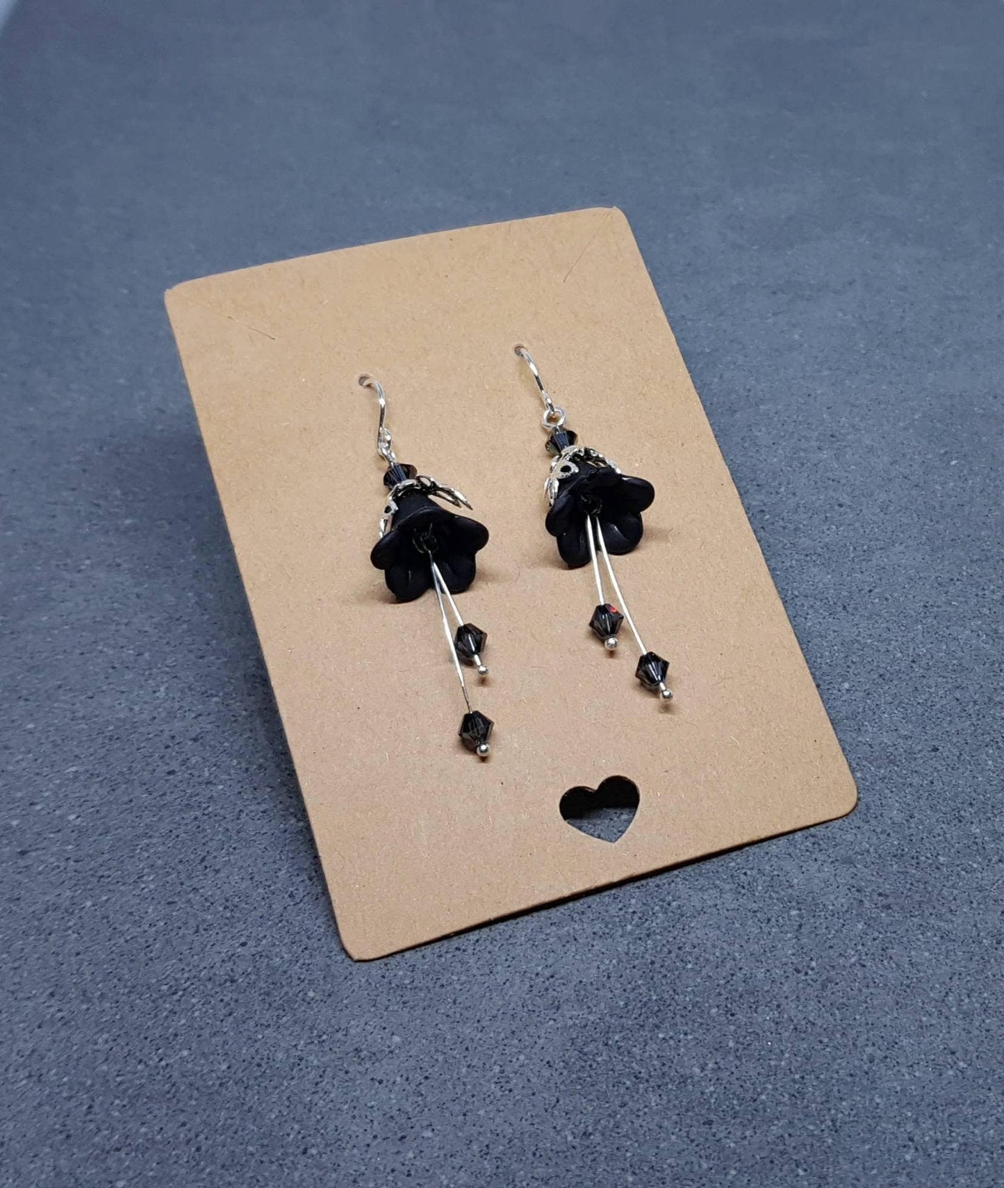Black Flower Earrings, Hypoallergenic ear wires, Sterling Silver Ear Wires, Black PRIMERO Crystals®