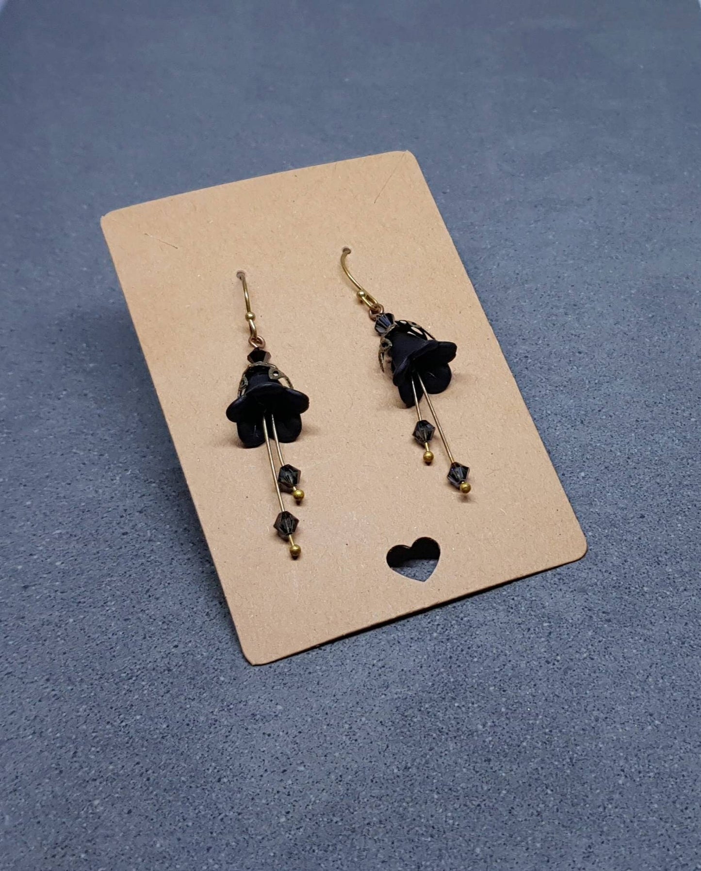 Black Flower Earrings, Hypoallergenic ear wires, Sterling Silver Ear Wires, Black PRIMERO Crystals®