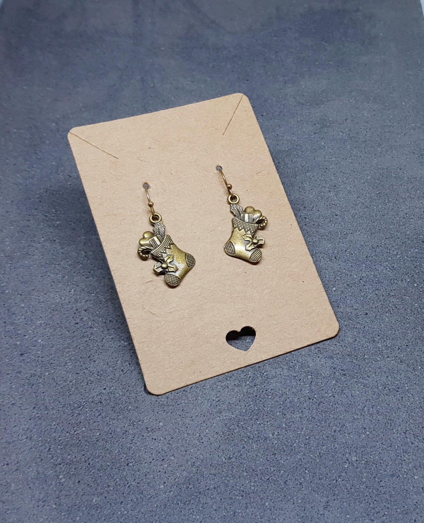 Antique Bronze Plated Christmas Stocking Earrings