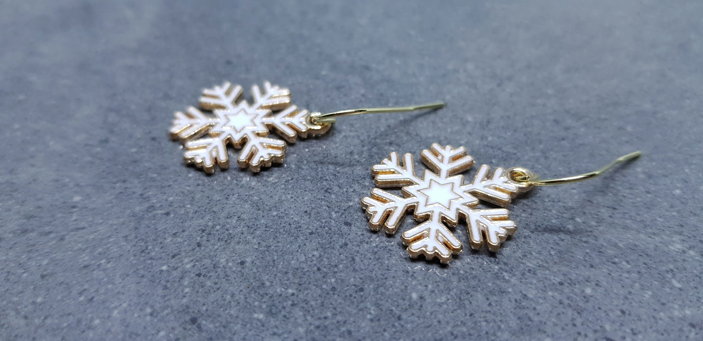 White Enamel Snowflake Earrings