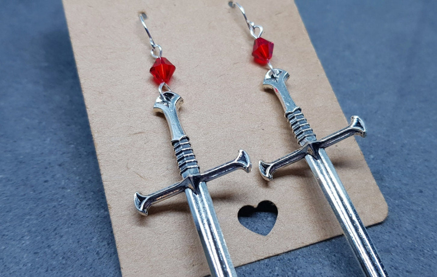 Dagger Earrings, Red PRIMERO Crystals®, Sword Earrings, Cosplay Jewellery, Gothic Jewellery, Come as a Pair