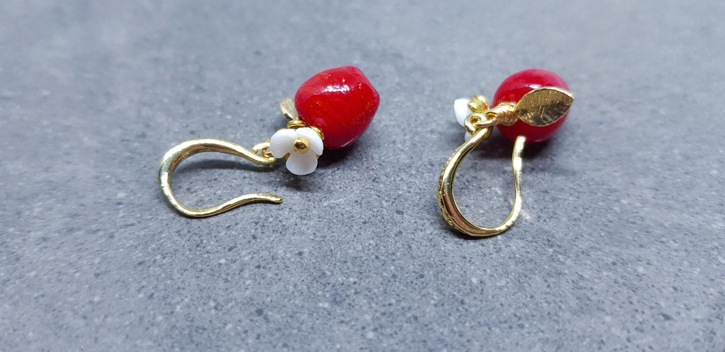 Glass Apple Earrings, Hypoallergenic Ear Wires, Fruit Earrings, Glass Jewelry, Autumn Earrings, Red Apple Earrings, Flower Earrings